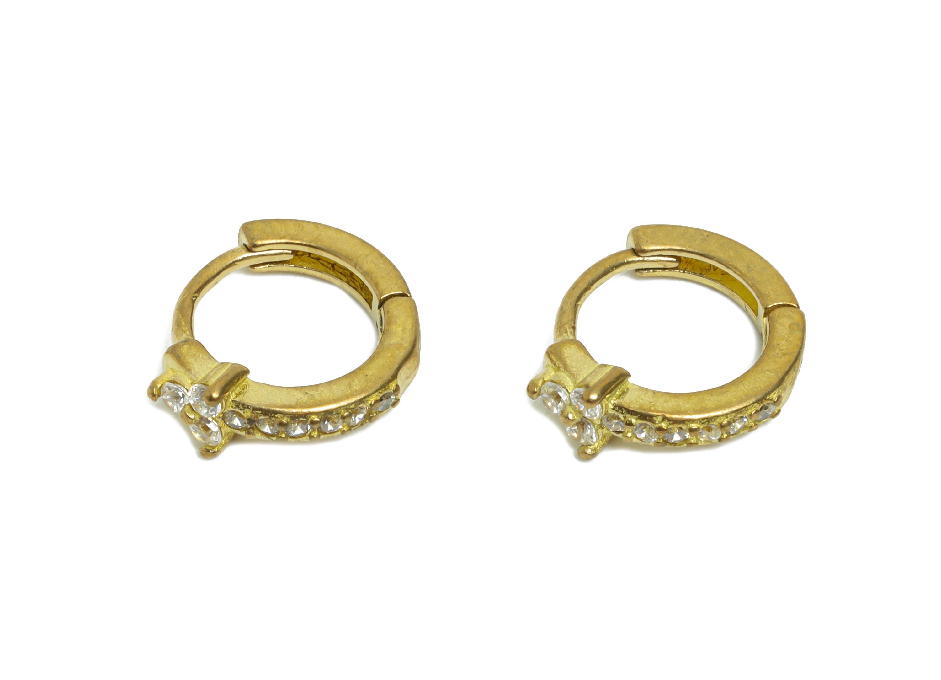 Brass CZ Round Huggie Hoop Earring - Raw Brass Circle Zircon Earring - Dainty Huggie Hoop Clasp - Earring Finding - 11.6x9.9x3.9mm - PP11295 - DOMEDBAZAAR