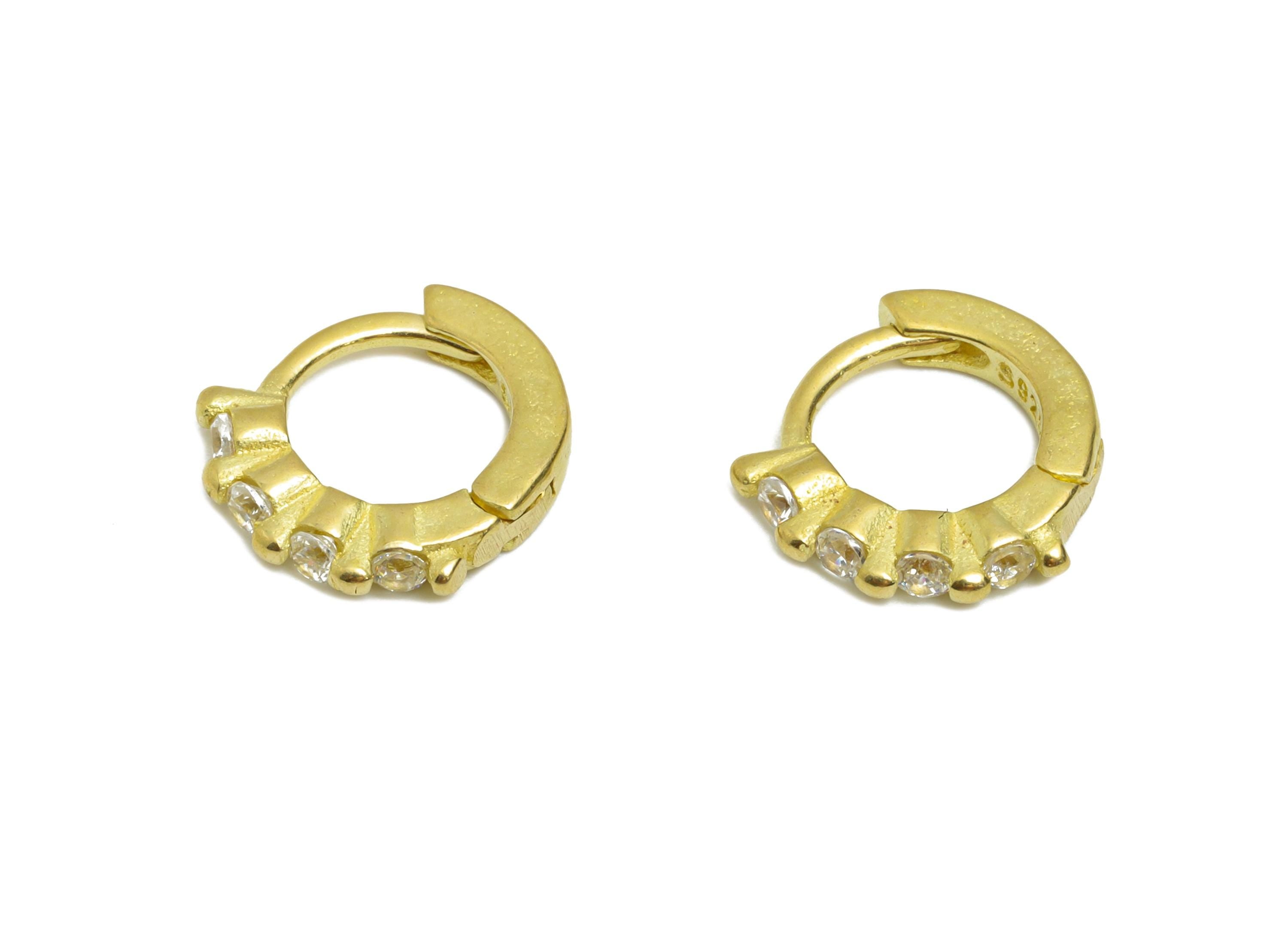 Brass CZ Round Huggie Hoop Earring - Mini Raw Brass Zircon Earring - Textured Huggie Hoop Clasp - Jewelry Finding - 10x9.55x2.12mm - PP11290 - DOMEDBAZAAR