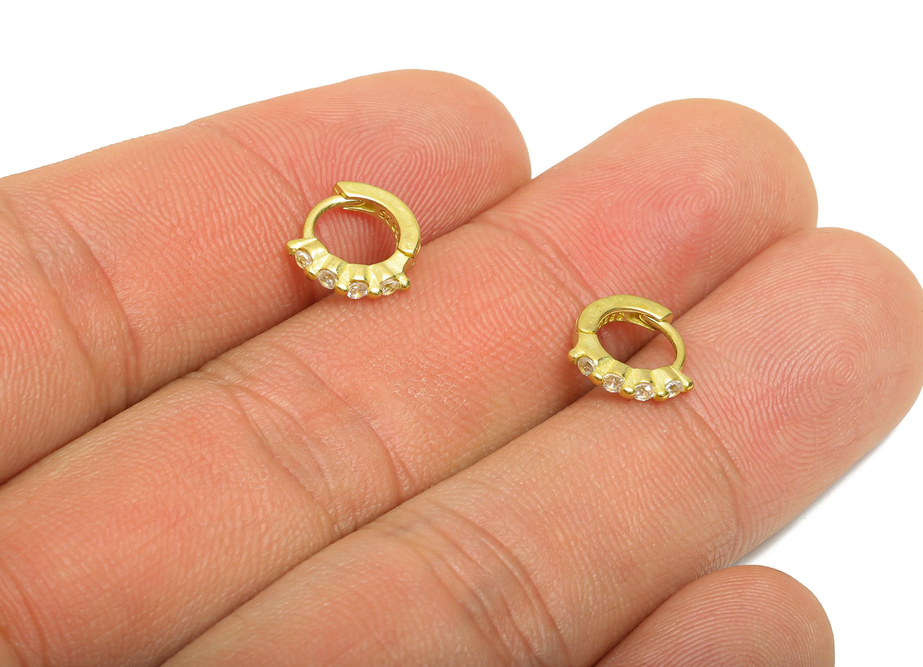 Brass CZ Round Huggie Hoop Earring - Mini Raw Brass Zircon Earring - Textured Huggie Hoop Clasp - Jewelry Finding - 10x9.55x2.12mm - PP11290 - DOMEDBAZAAR