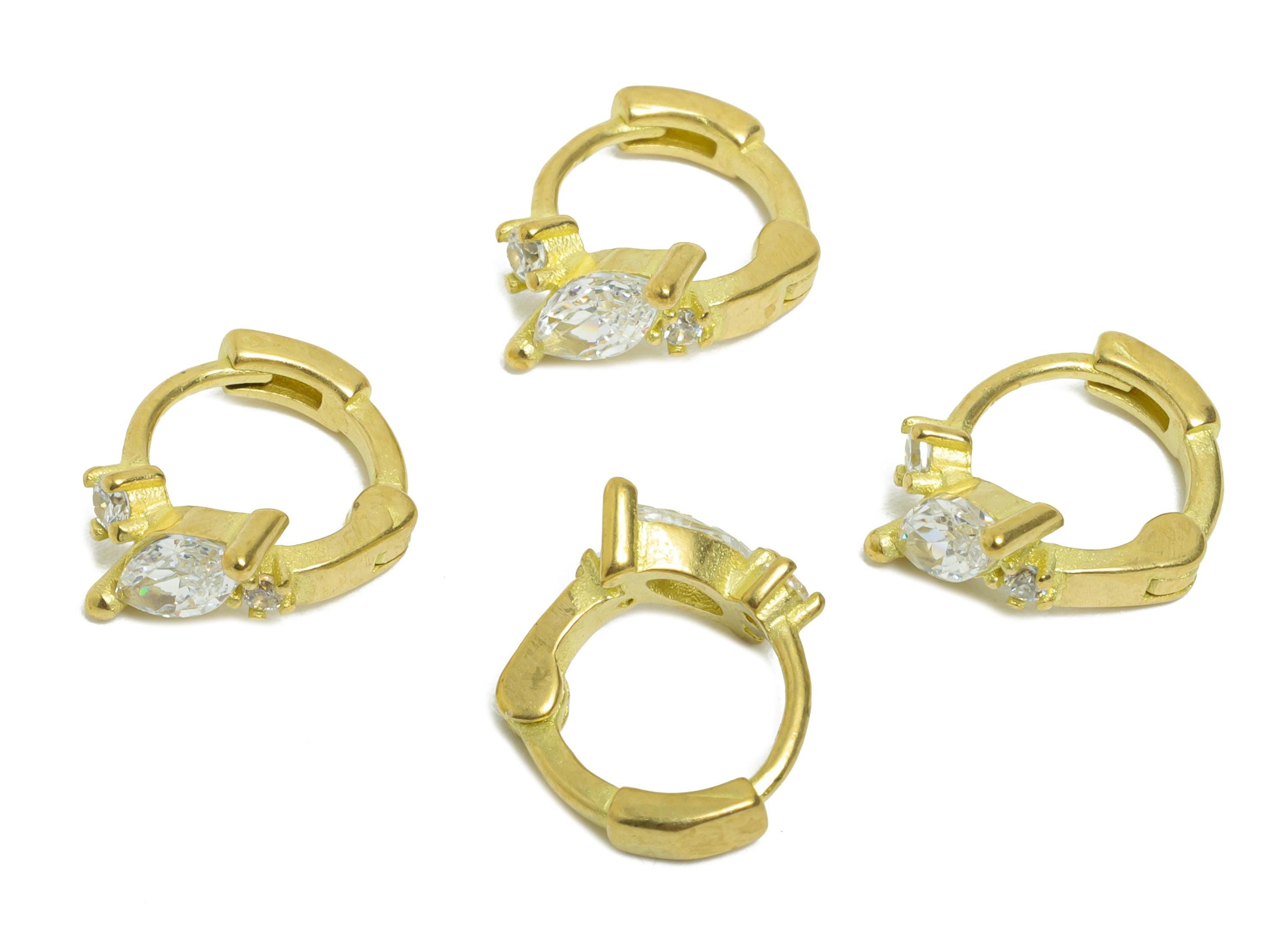 Brass CZ Huggie Hoop Earring - Raw Brass Marquise Zircon Earring - Refined Huggie Hoop Clasp - Jewelry Finding - 11.95x10.2x5mm - PP11274 - DOMEDBAZAAR