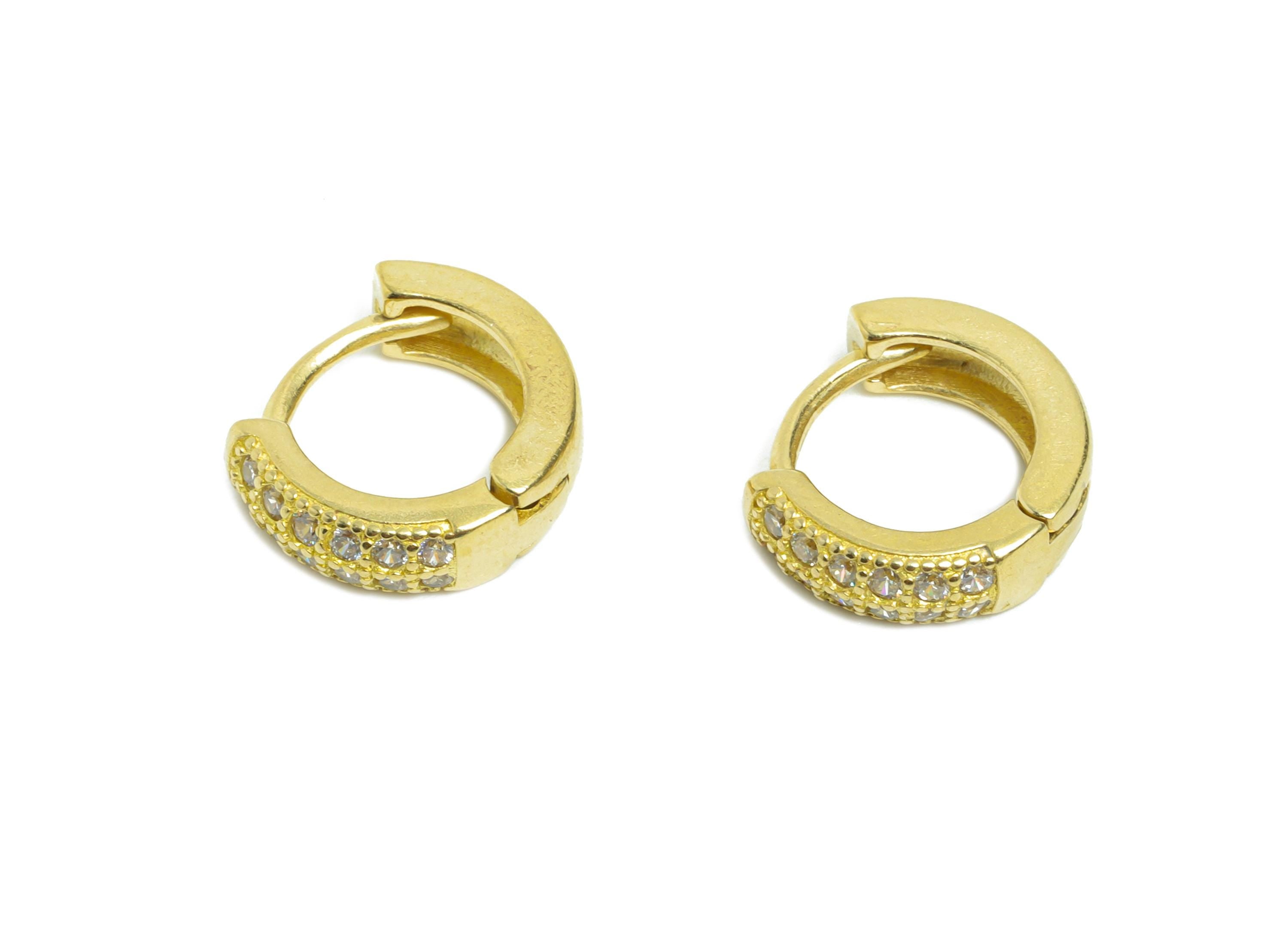 Brass CZ Round Huggie Hoop Earring - Mini Raw Brass Zircon Earring - Dainty Thick Huggie Hoop Clasp - Earring Finding - 12x10x3.8mm -PP11281 - DOMEDBAZAAR