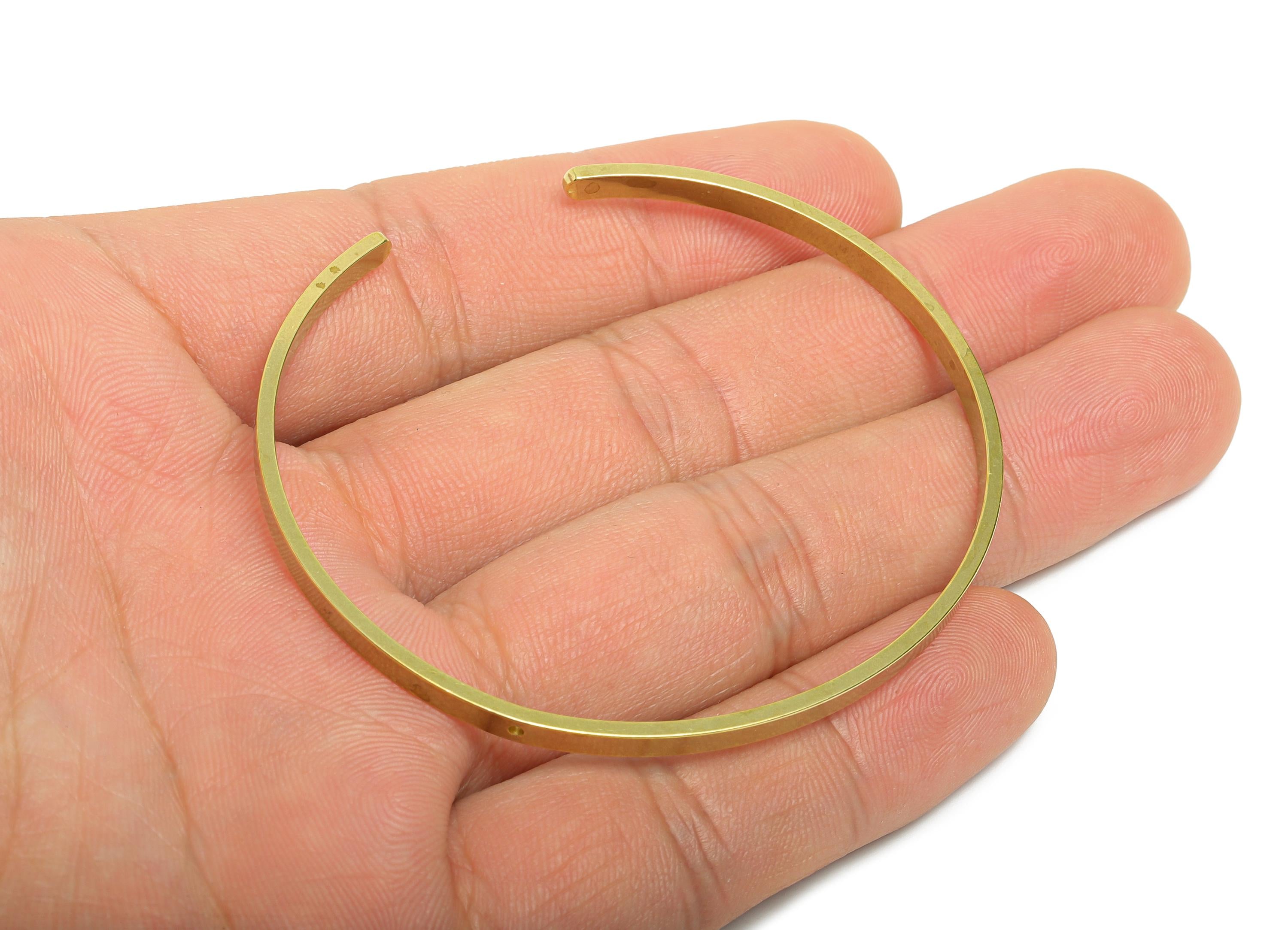 1.5*3mm Brass Bangle Bracelet - Raw Brass Minimalist Open Cuff Bracelet With 2 Holes - Customizable Holes For Beading - 62x55x3mm - PP11201