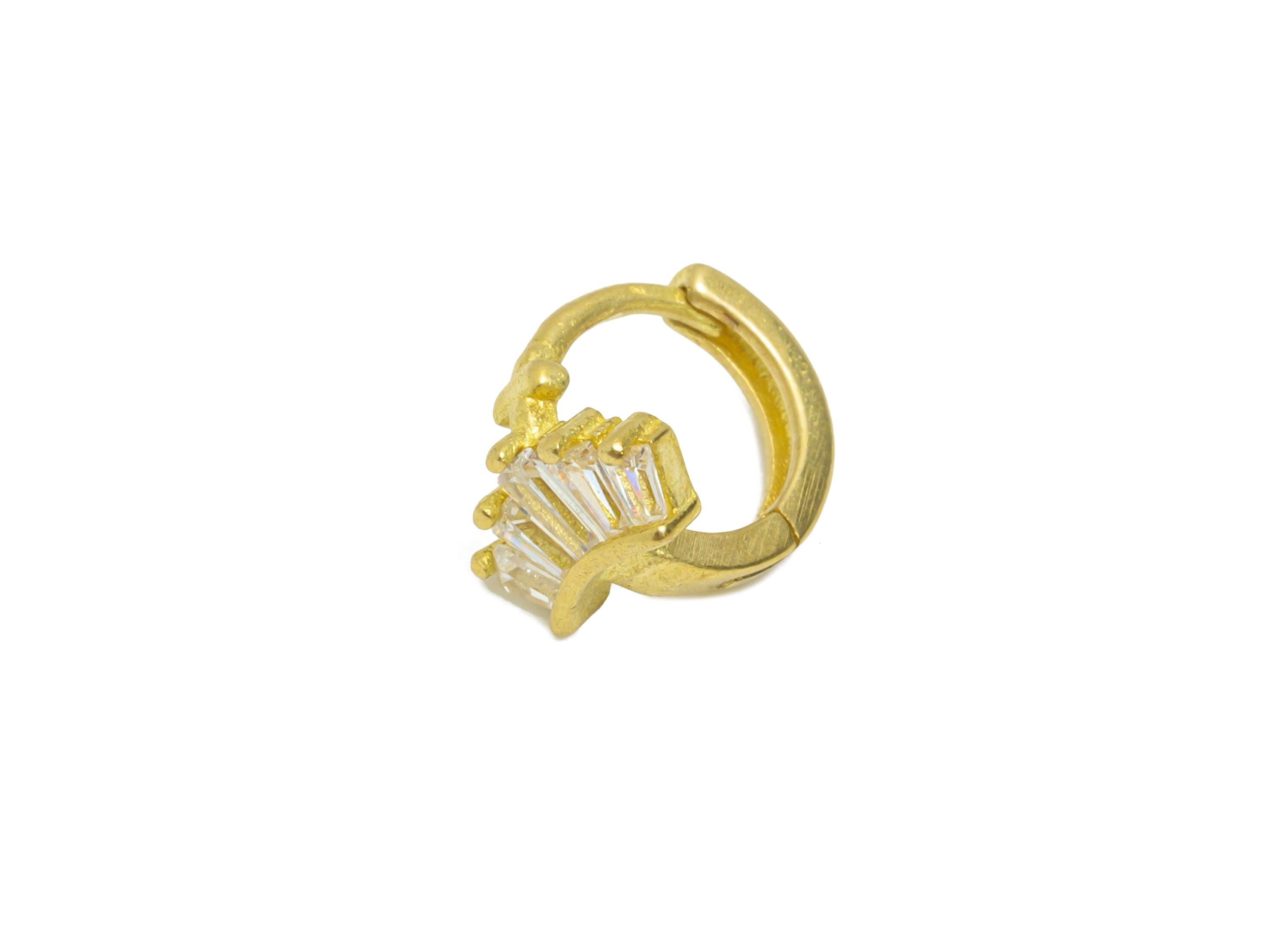 Brass CZ Huggie Hoop Earring - Tiny Raw Brass Fan Zircon Earring - Minimalist Huggie Hoop Clasp - Jewelry Finding - 9.55x8.26x7mm - PP11311 - DOMEDBAZAAR