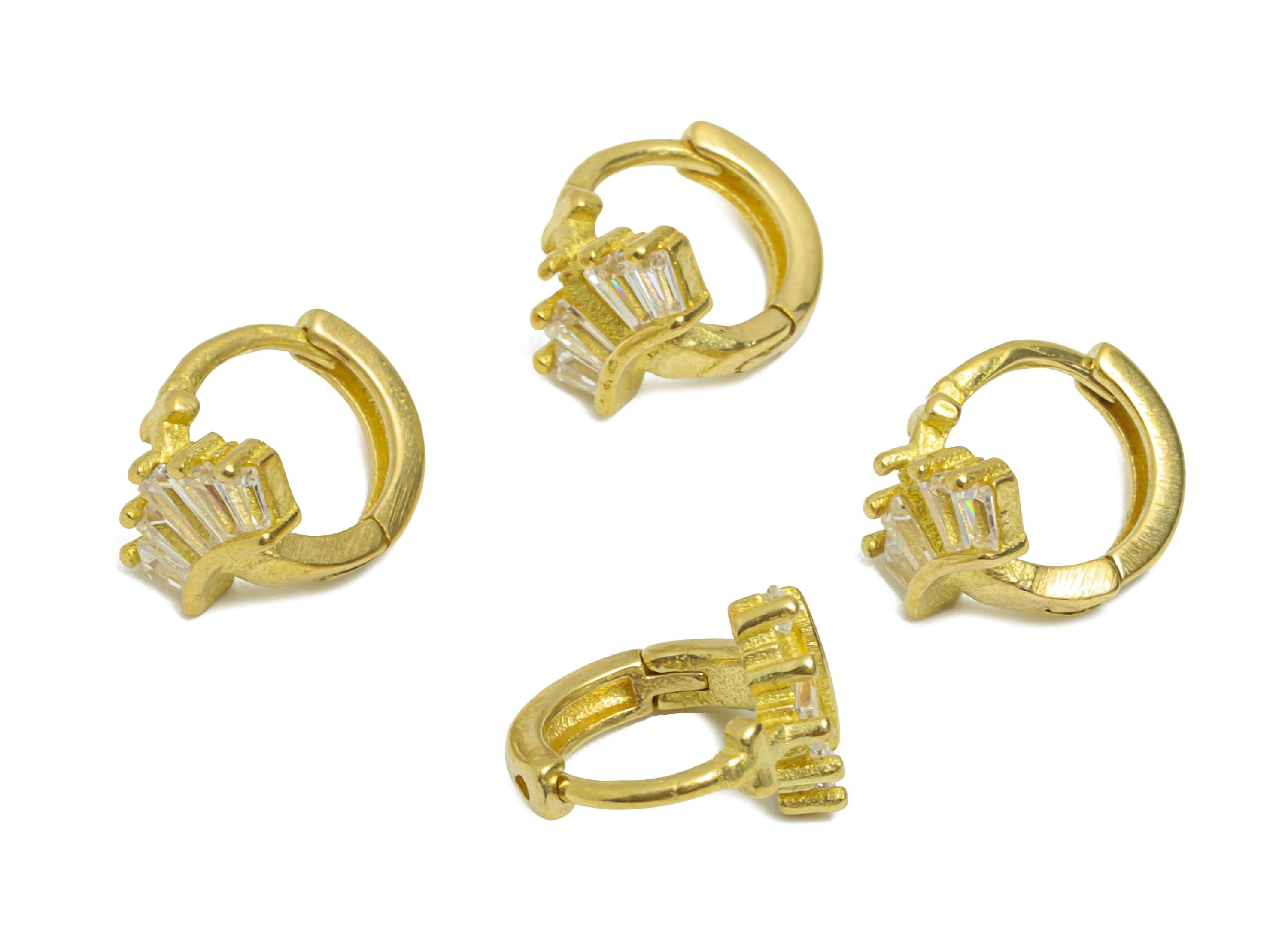 Brass CZ Huggie Hoop Earring - Tiny Raw Brass Fan Zircon Earring - Minimalist Huggie Hoop Clasp - Jewelry Finding - 9.55x8.26x7mm - PP11311 - DOMEDBAZAAR