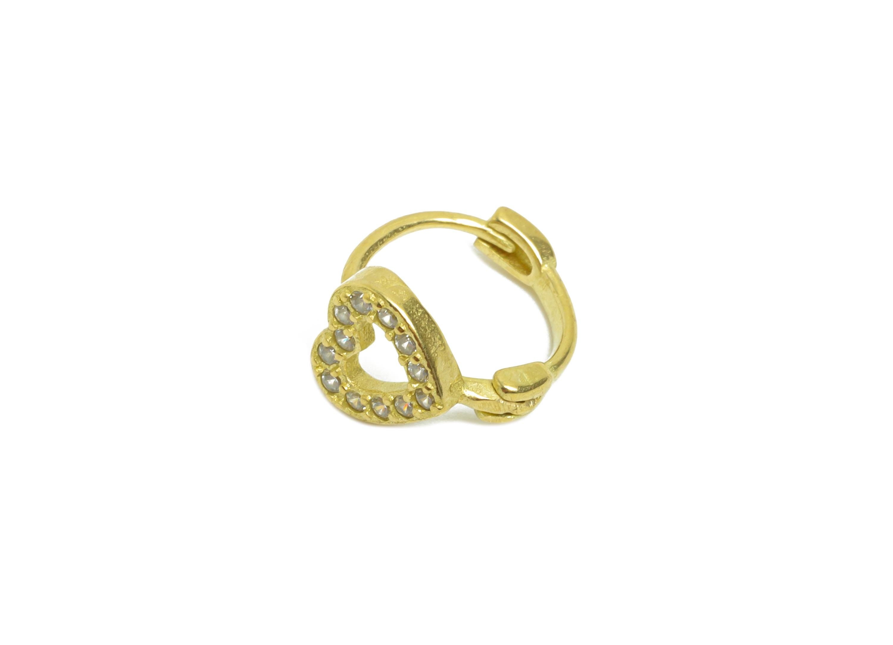 Brass CZ Huggie Hoop Earrings - Raw Brass Everyday Heart Zircon Earrings - Minimalist Brass Huggie Hoop Clasps - 11.9x9.9x6.85mm - PP11298