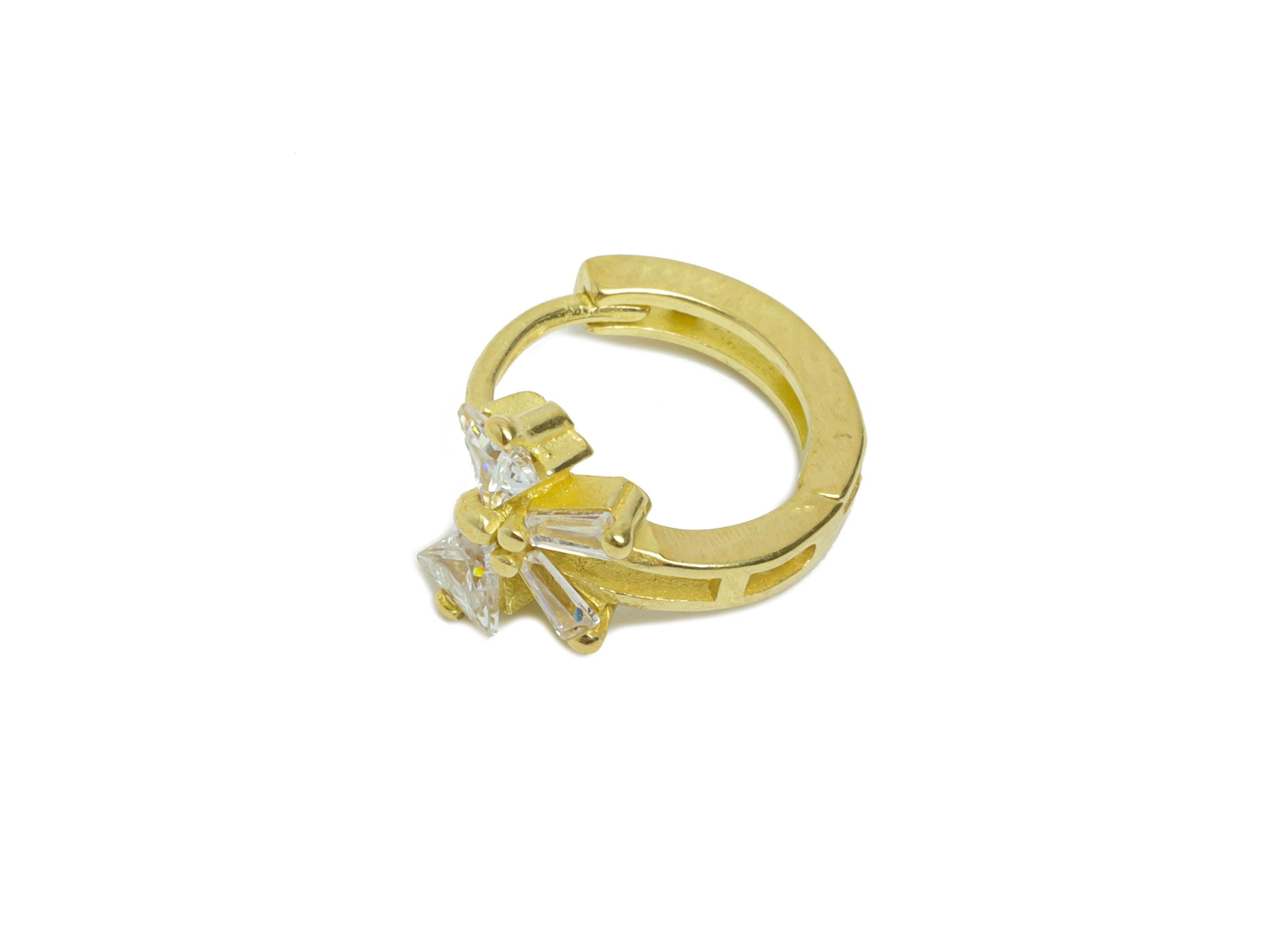 Brass CZ Bow Huggie Hoop Earring - Cute Raw Brass Bow Zircon Earring - Dainty Huggie Hoop Clasp - Earring Finding - 8.35x6x1.68mm - PP11285 - DOMEDBAZAAR