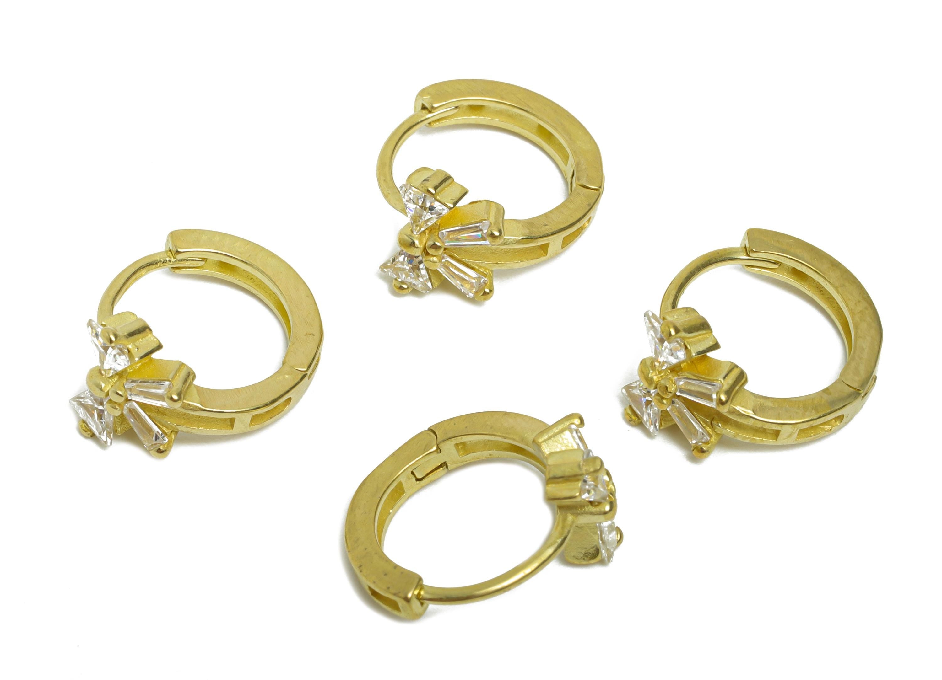 Brass CZ Bow Huggie Hoop Earring - Cute Raw Brass Bow Zircon Earring - Dainty Huggie Hoop Clasp - Earring Finding - 8.35x6x1.68mm - PP11285 - DOMEDBAZAAR