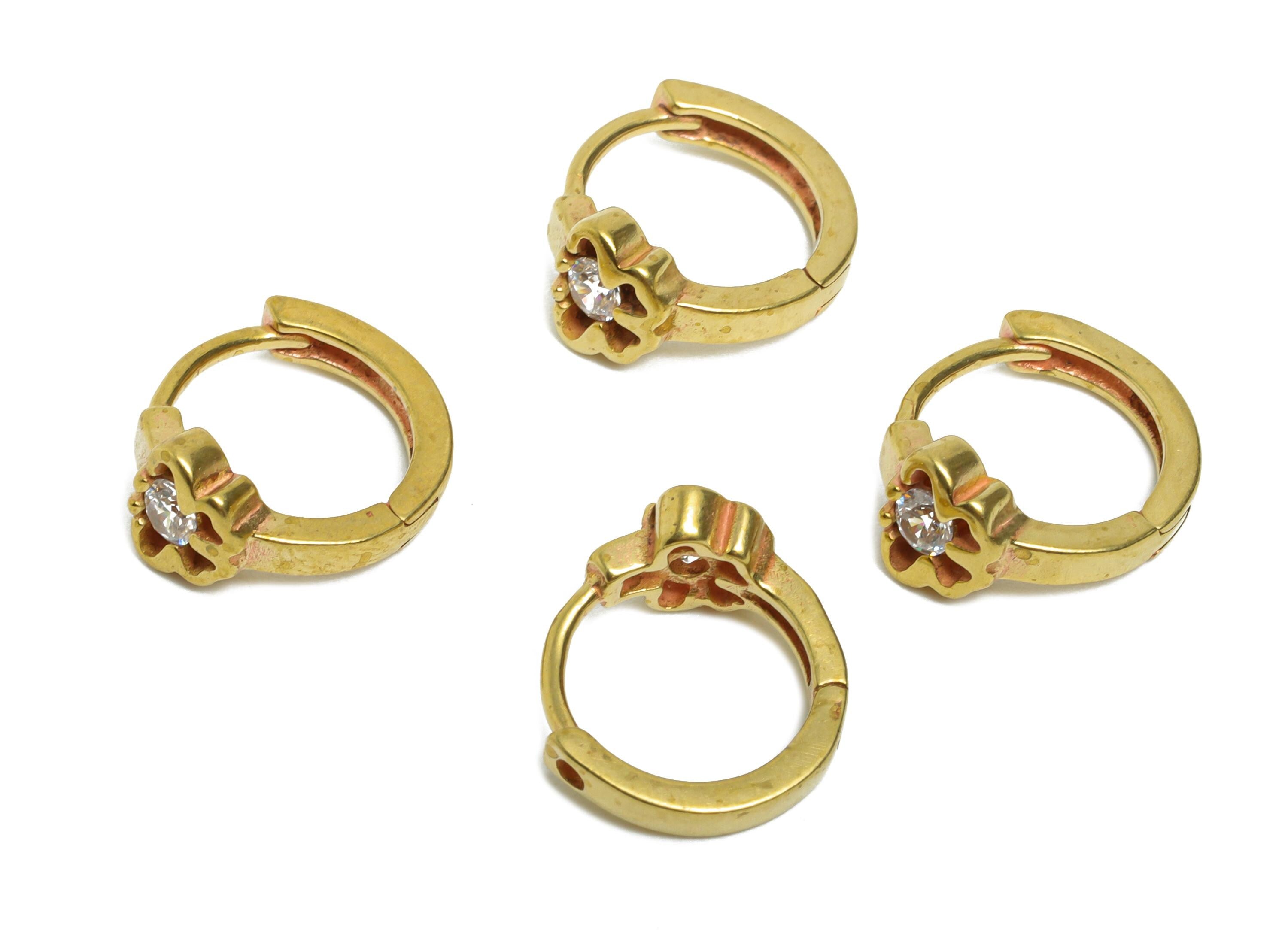 Brass CZ Huggie Hoop Earring - Raw Brass Butterfly Zircon Earring - Refined Huggie Hoop Clasp - Earring Finding - 13.4x11.9x6.77mm - PP11273 - DOMEDBAZAAR