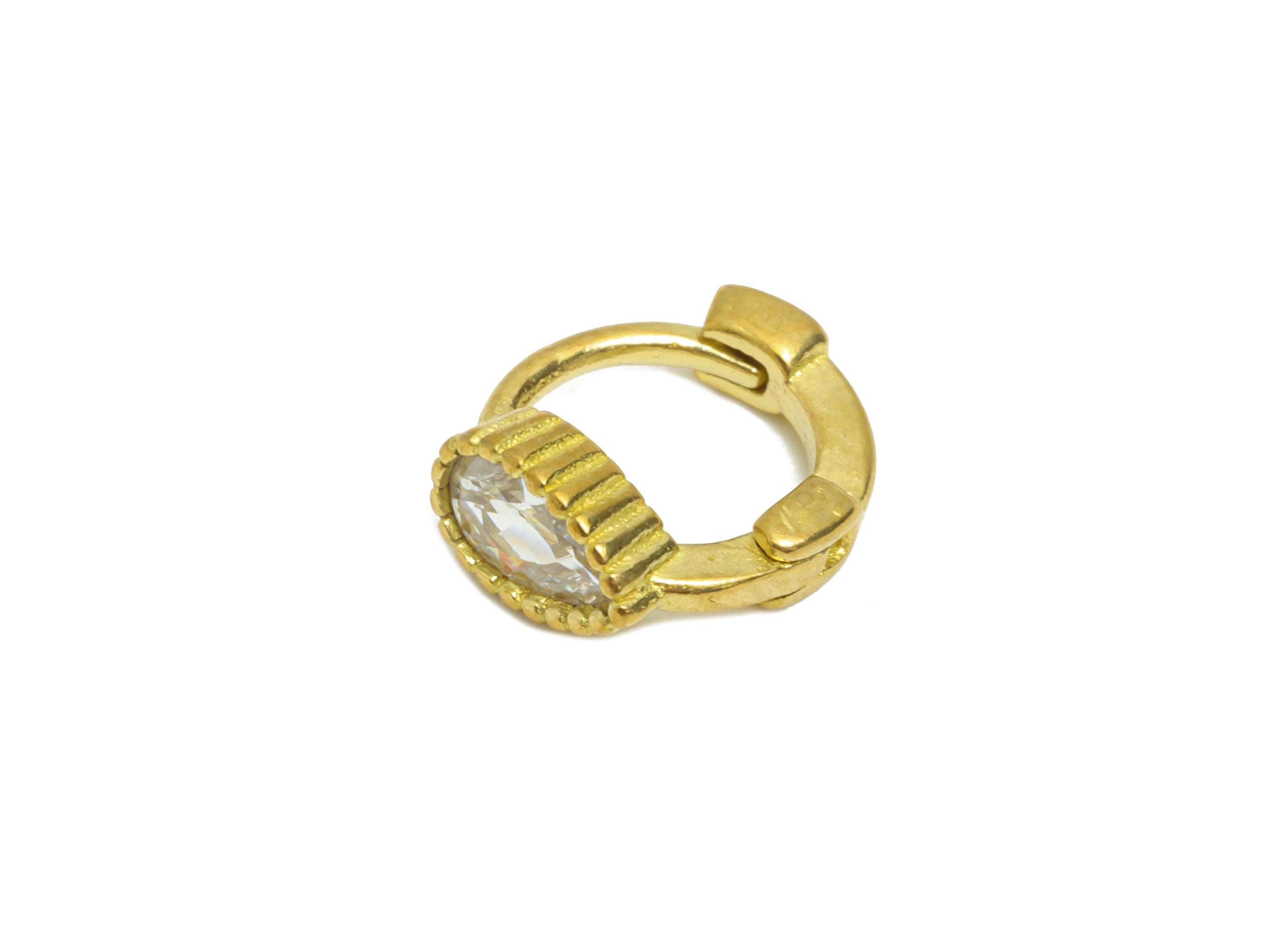 Brass CZ Round Huggie Hoop Earring - Tiny Raw Brass Drop Zircon Earring - Textured Huggie Hoop Clasp - Jewelry Finding - 9x8x4mm - PP11265 - DOMEDBAZAAR