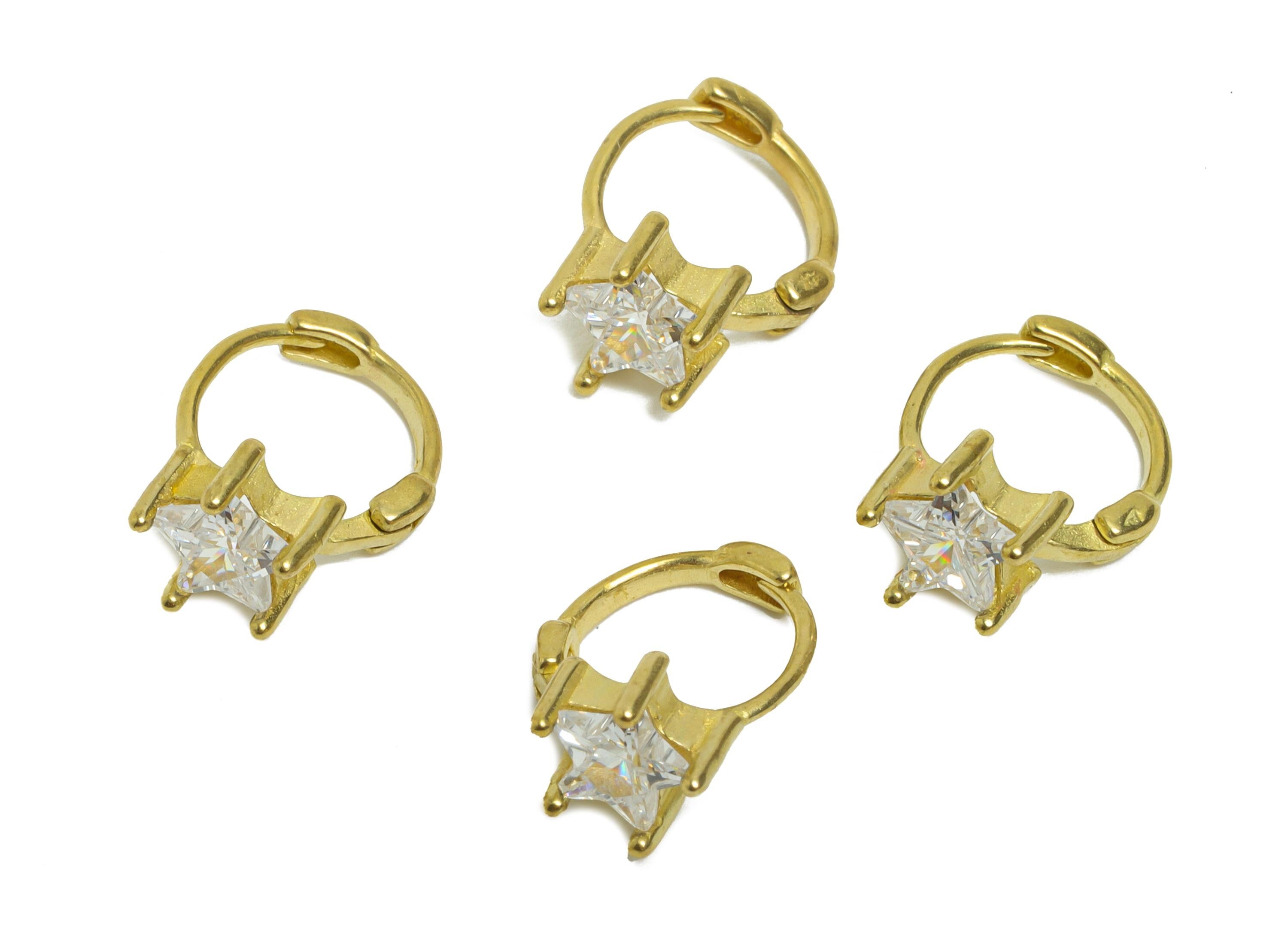 Brass CZ Huggie Hoop Earring - Minimalist Raw Brass Star Zircon Earring - Star Huggie Hoop Clasp - Earring Finding - 13x9.7x6.6mm - PP11326 - DOMEDBAZAAR