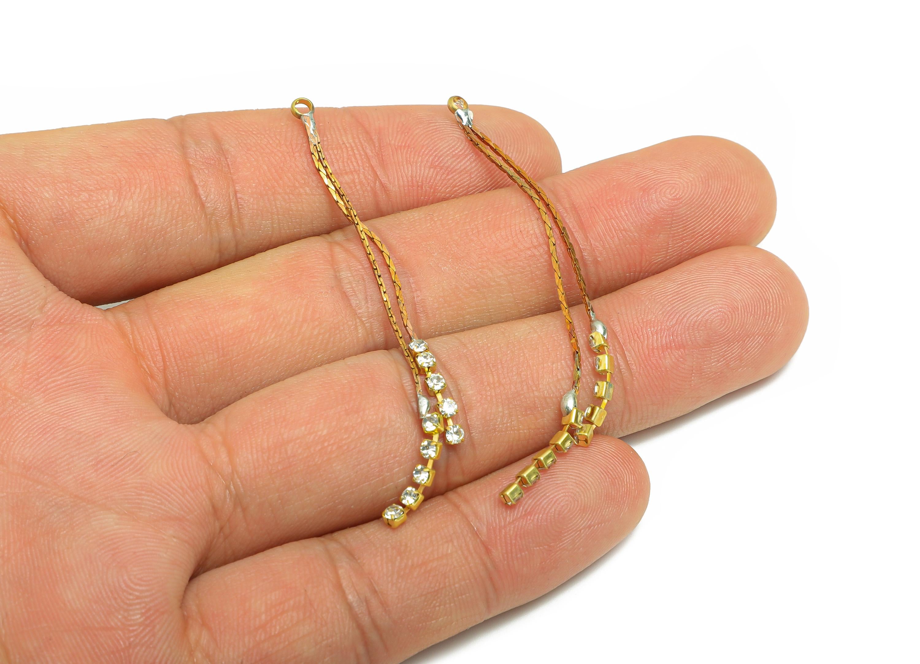 Brass Chain Dangle Charm - Raw Brass Braided Cord with Crystal Chain Pendant - Brass Sparkly Drop Charm for Necklace - 102x12x1mm - PP11399 - DOMEDBAZAAR