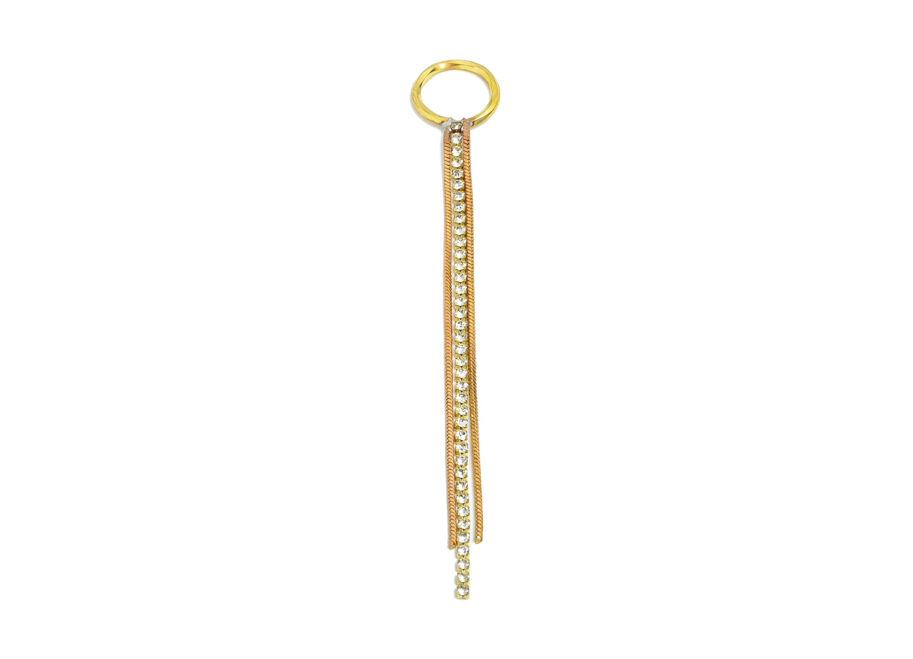 Brass Chain Dangle Charm - Raw Brass Ring Dangle Chain Charms - Brass Snake Chain Tassel Charm - Drop Connectors Charm - 102x12x1mm -PP11399