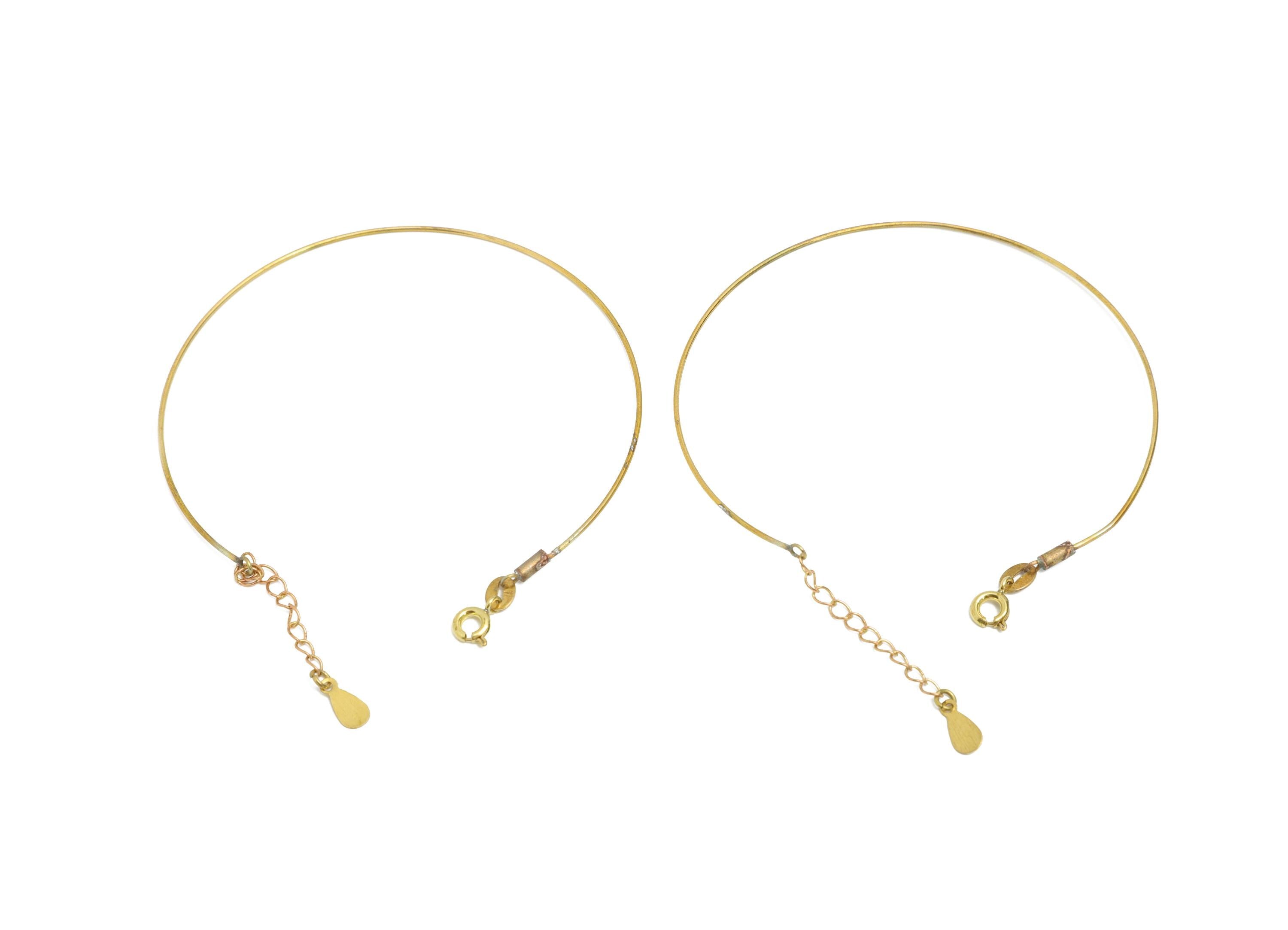 Brass Customizable Bracelet Base - Raw Brass DIY Bead Bracelet - Thin Wire Bracelet with Clasp - Adjustable Bracelet - 63x59x0.8mm - PP11373 - DOMEDBAZAAR