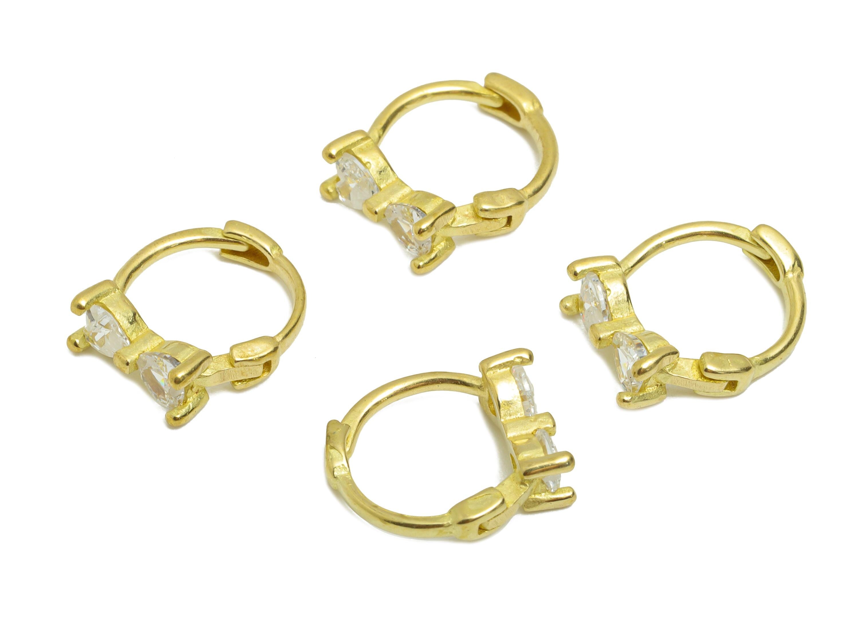 Brass CZ Bow Huggie Hoop Earring - Cute Raw Brass Bow Zircon Earring - Dainty Huggie Hoop Clasp - Earring Finding - 11.77x10x3.7mm - PP11264 - DOMEDBAZAAR