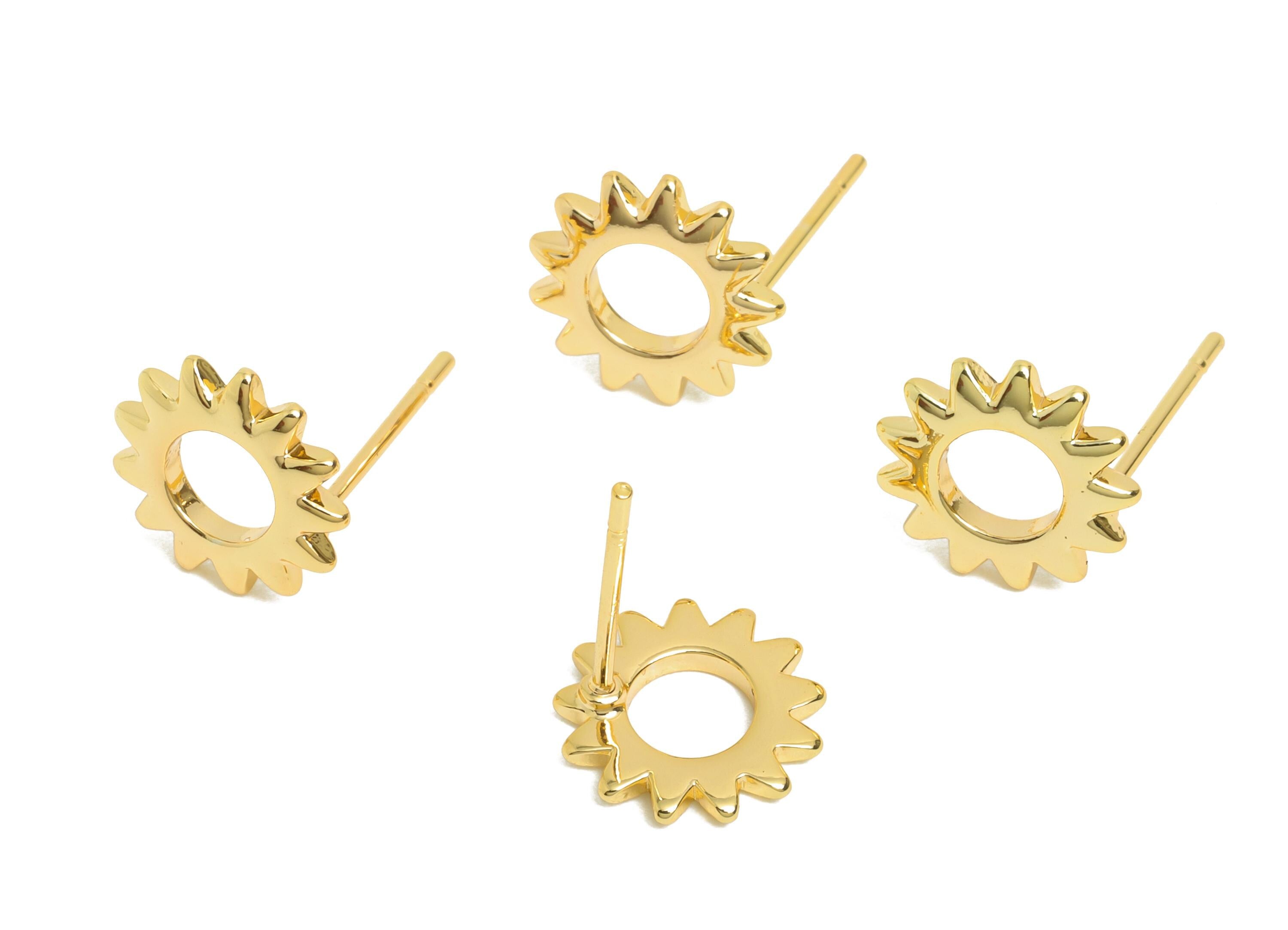 Brass Sawtooth Earring - Gold Minimalist Sun Ear Post - Mini Sunshine Daily Wear Earring - 18K Real Gold Plating - 10.2x10.2x1.29mm- RGP8959 - DOMEDBAZAAR