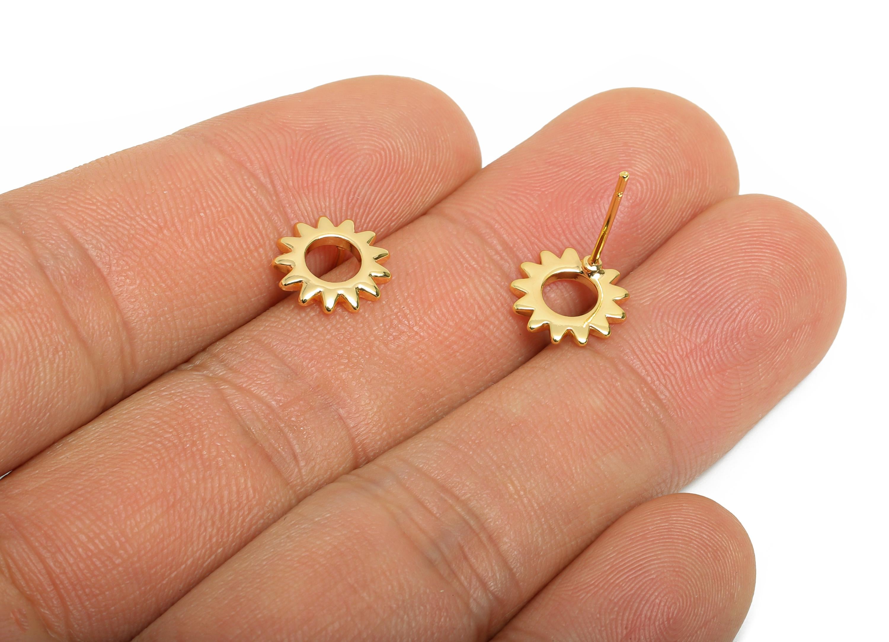 Brass Sawtooth Earring - Gold Minimalist Sun Ear Post - Mini Sunshine Daily Wear Earring - 18K Real Gold Plating - 10.2x10.2x1.29mm- RGP8959 - DOMEDBAZAAR