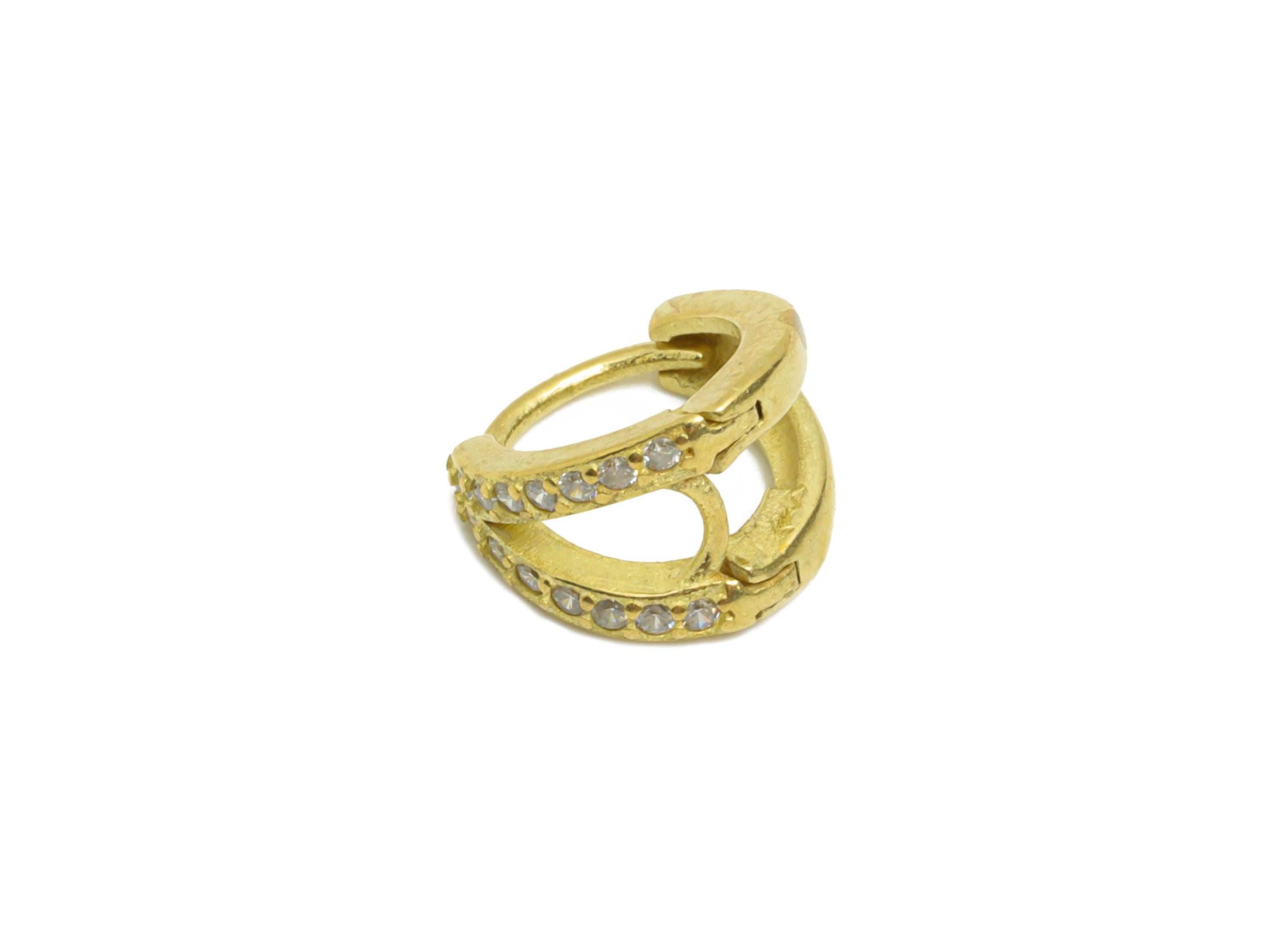 Brass CZ Round Huggie Hoop Earring - Tiny Raw Brass Double Hoop Zircon Earrings - Minimalist Huggie Hoop Clasps - 9.17x8.21x6.27mm - PP11317