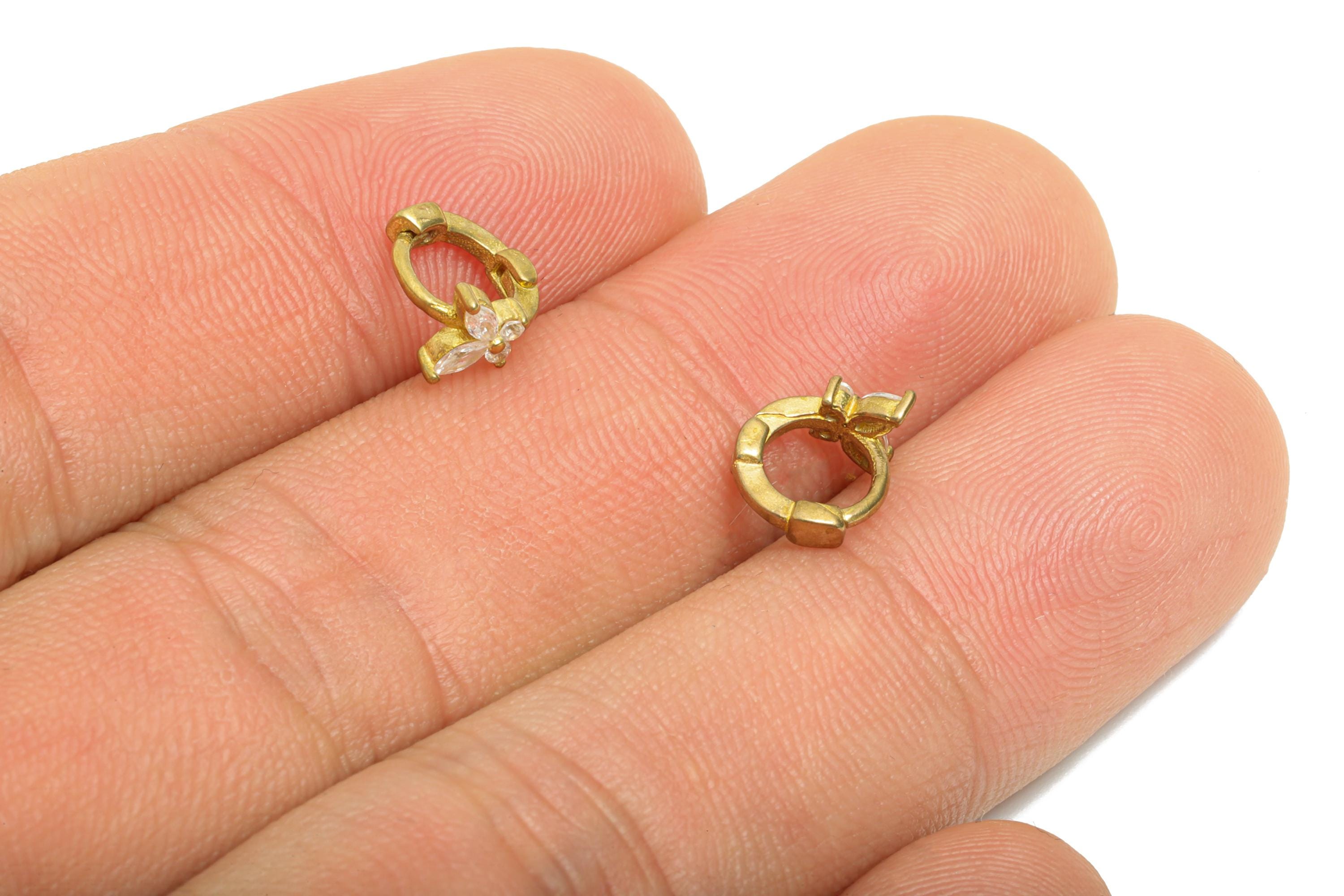 Brass CZ Huggie Hoop Earring - Tiny Raw Brass Butterfly Zircon Earring - Refined Huggie Hoop Clasp - Earring Finding - 9x7.7x5.3mm - PP11348 - DOMEDBAZAAR
