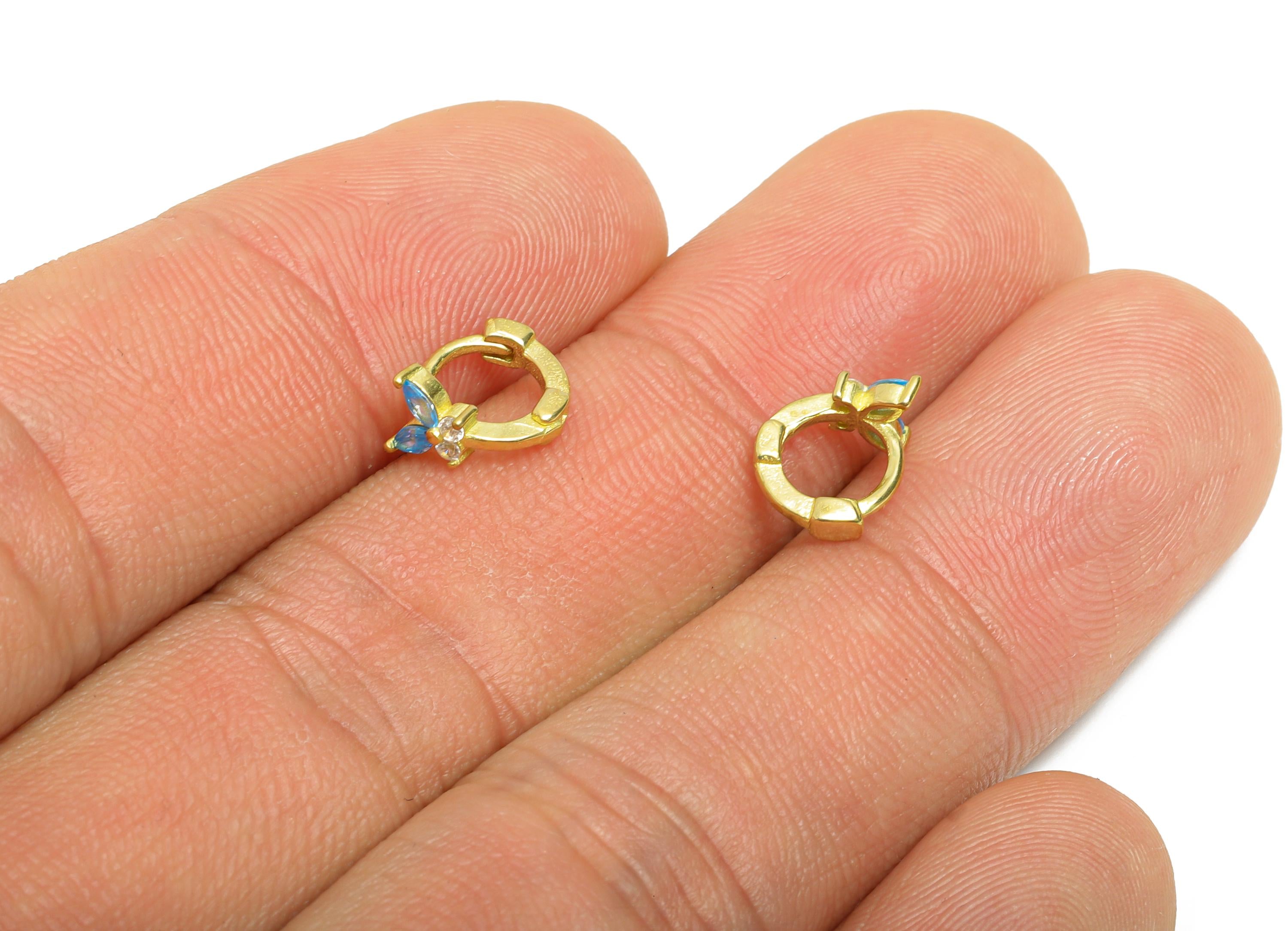 Brass CZ Huggie Hoop Earring - Tiny Raw Brass Butterfly Zircon Earring - Refined Huggie Hoop Clasp - Earring Finding - 9x3.4x5.3mm - PP11344 - DOMEDBAZAAR