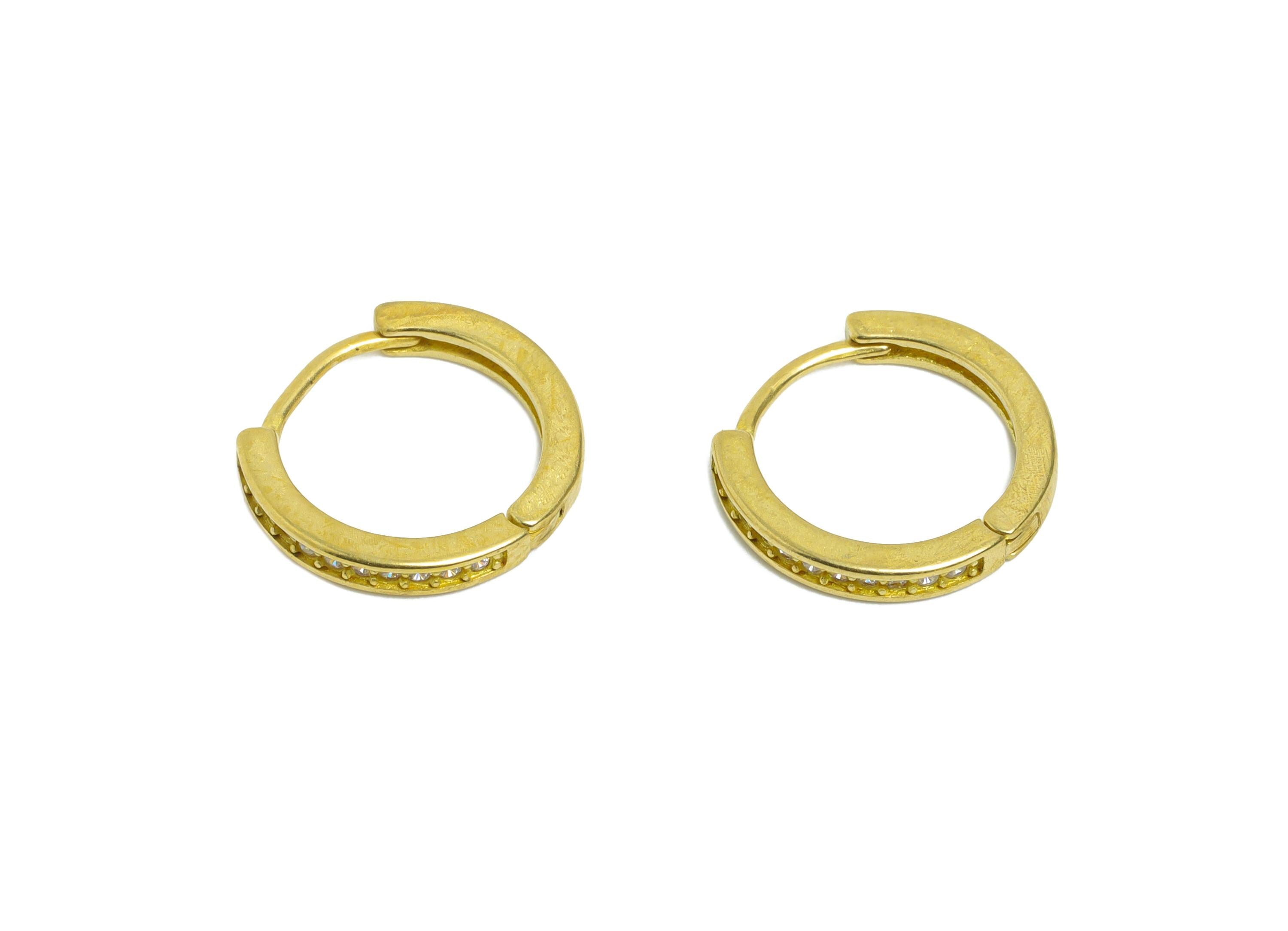 Brass CZ Round Huggie Hoop Earring - Raw Brass Zircon Earring - Sparkling Huggie Hoop Clasp - Jewelry Finding - 13.9x12.87x2.17mm - PP11357 - DOMEDBAZAAR