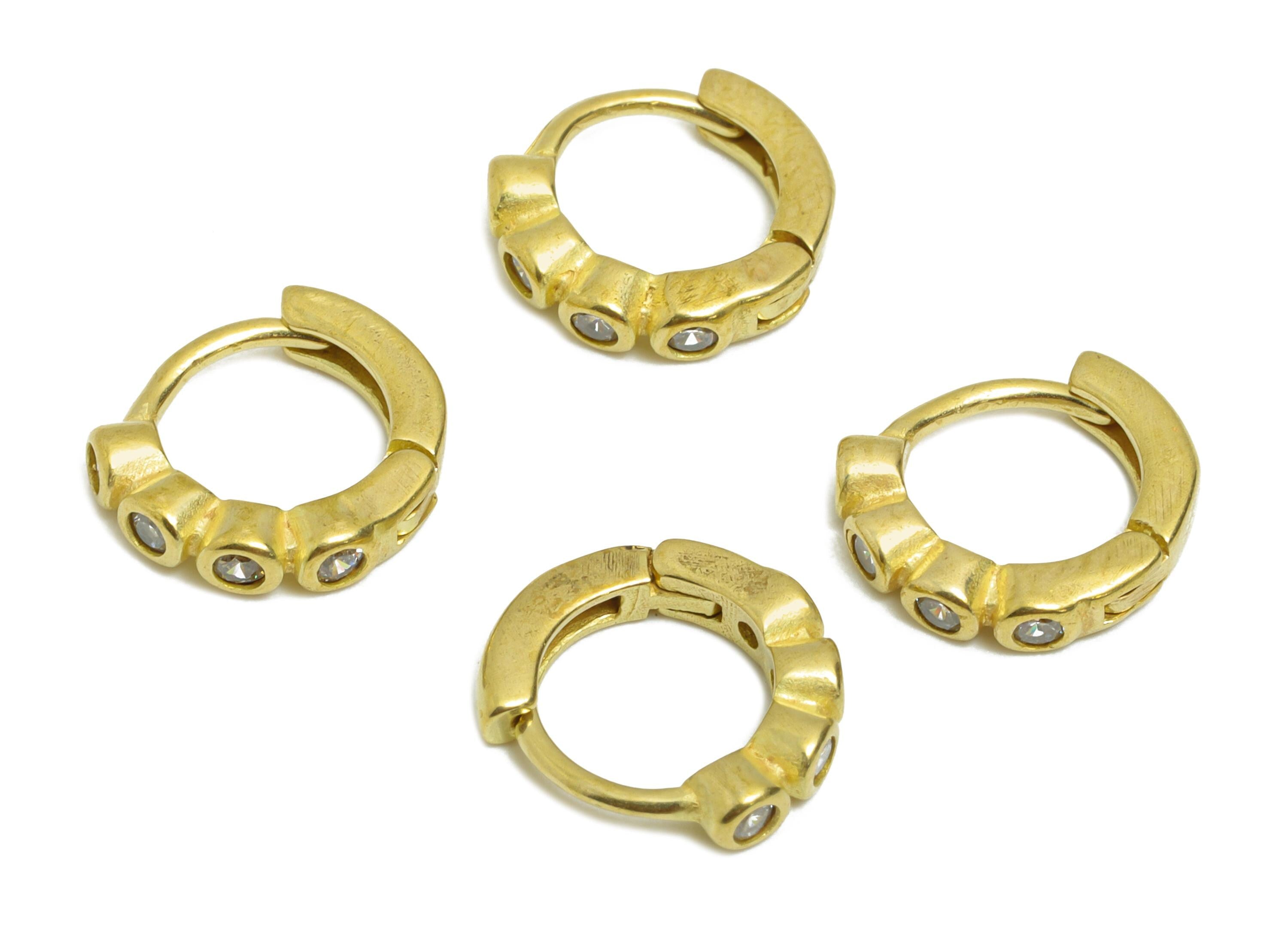 Brass CZ Round Huggie Hoop Earring - Raw Brass Zircon Earring - Sparkling Huggie Hoop Clasp - Jewelry Finding - 10x9x2mm - PP11302 - DOMEDBAZAAR