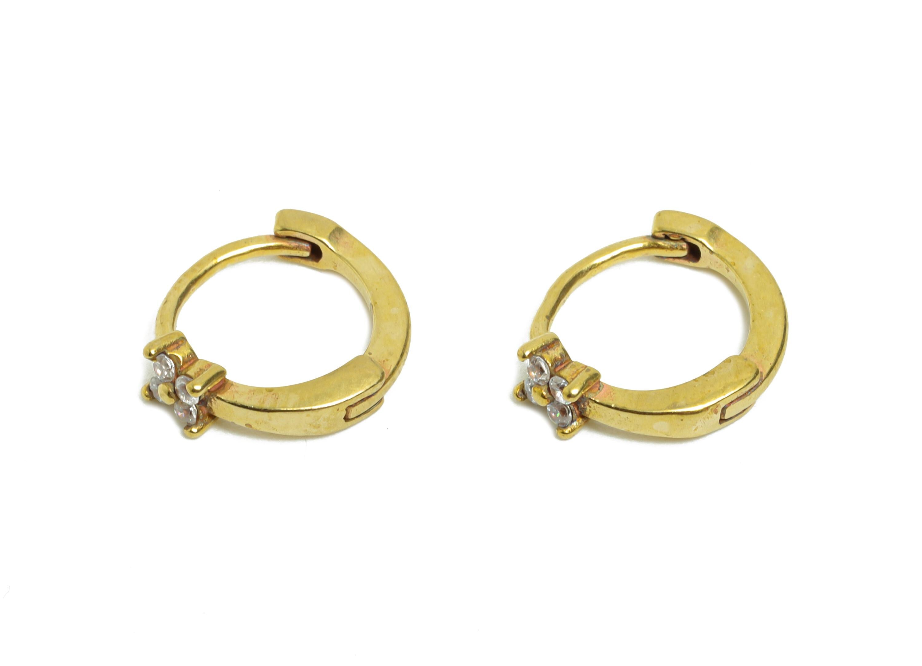 Brass CZ Floral Huggie Hoop Earring - Raw Brass Zircon Earring - Sparkling Huggie Hoop Clasp - Jewelry Finding - 11.6x10.32x3.3mm - PP11309 - DOMEDBAZAAR