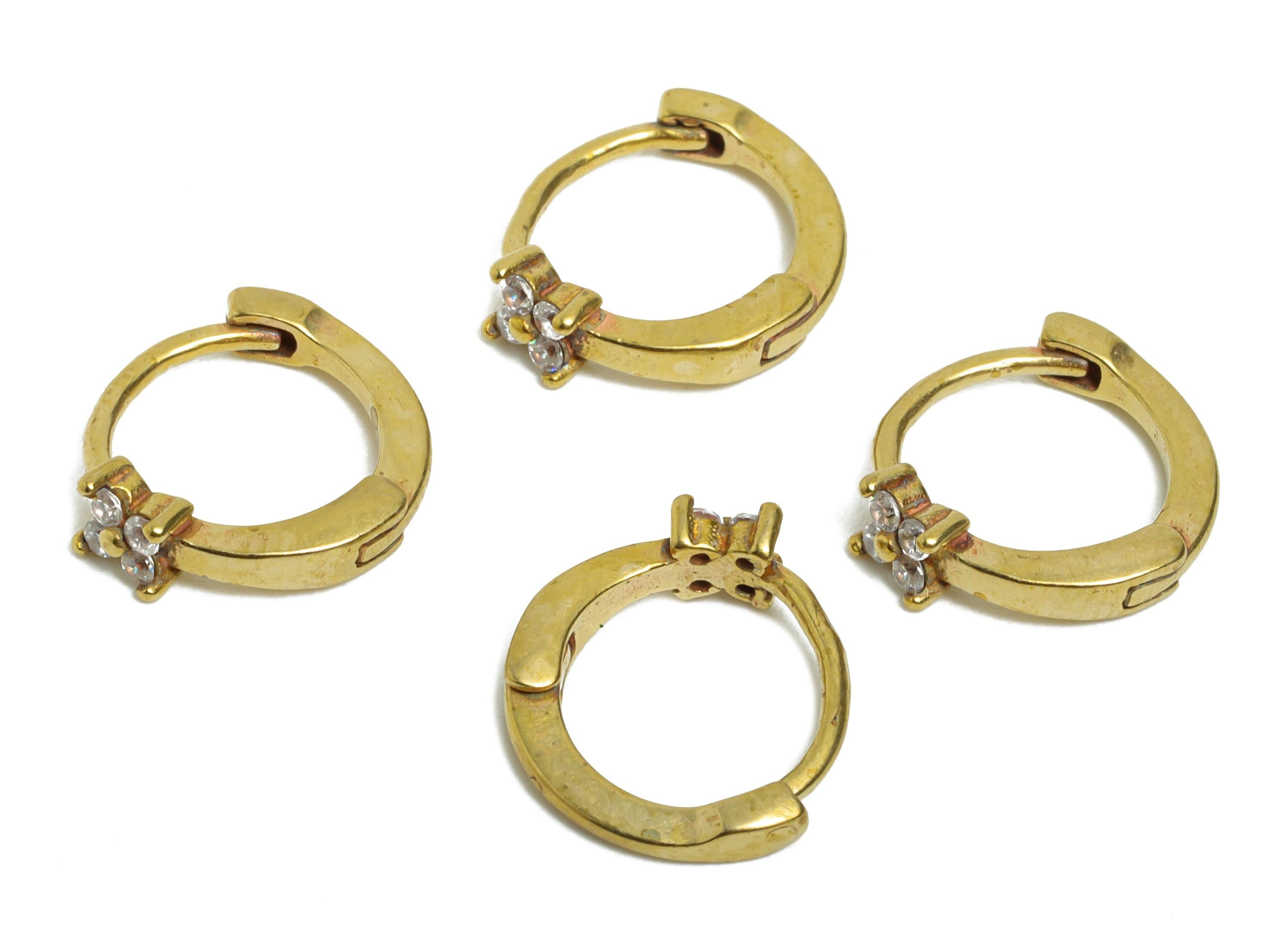 Brass CZ Floral Huggie Hoop Earring - Raw Brass Zircon Earring - Sparkling Huggie Hoop Clasp - Jewelry Finding - 11.6x10.32x3.3mm - PP11309 - DOMEDBAZAAR