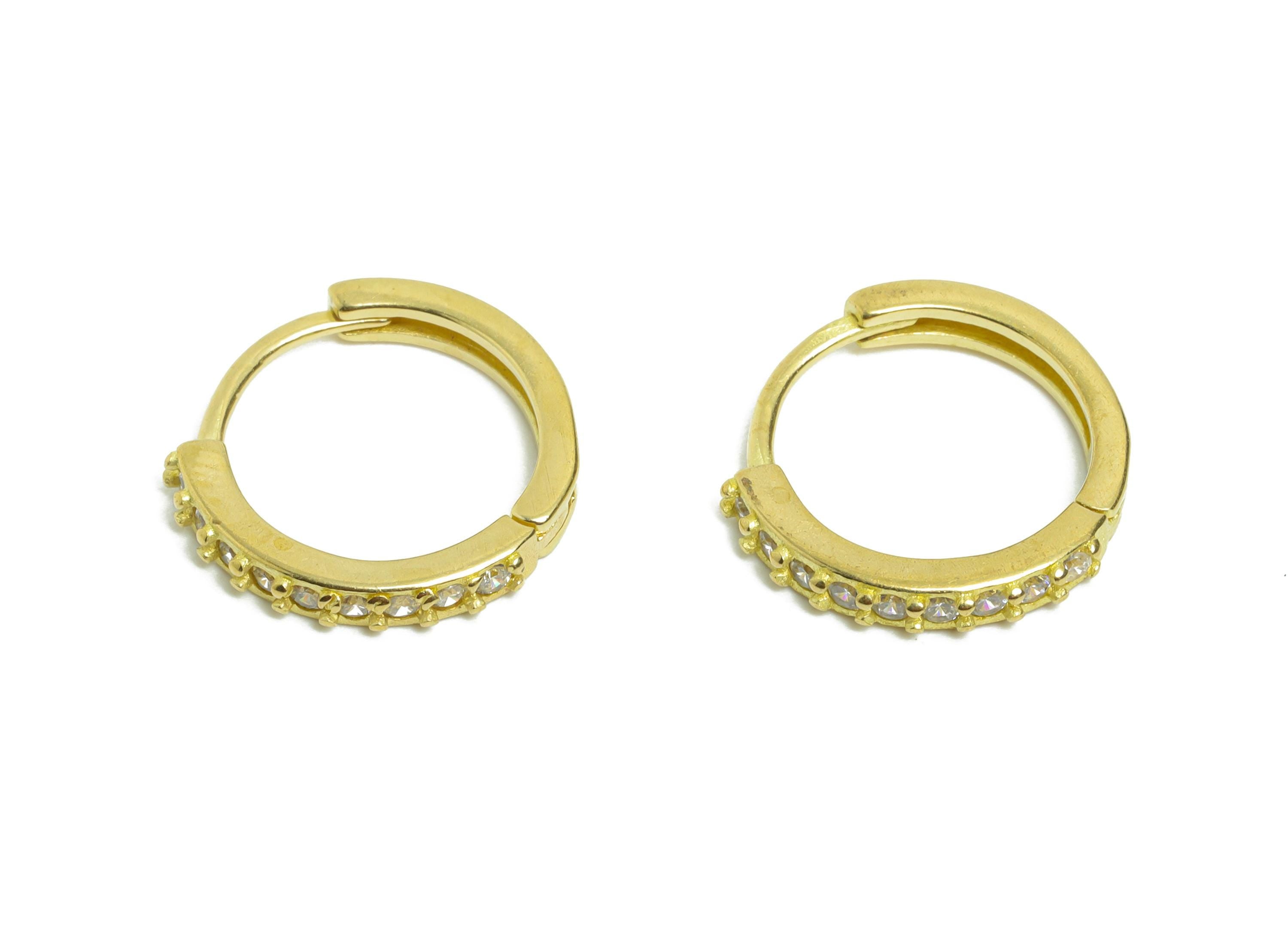 Brass CZ Circle Huggie Hoop Earring - Raw Brass Zircon Earring - Sparkling Huggie Hoop Clasp - Jewelry Finding - 13.8x12.87x2.24mm - PP11271 - DOMEDBAZAAR