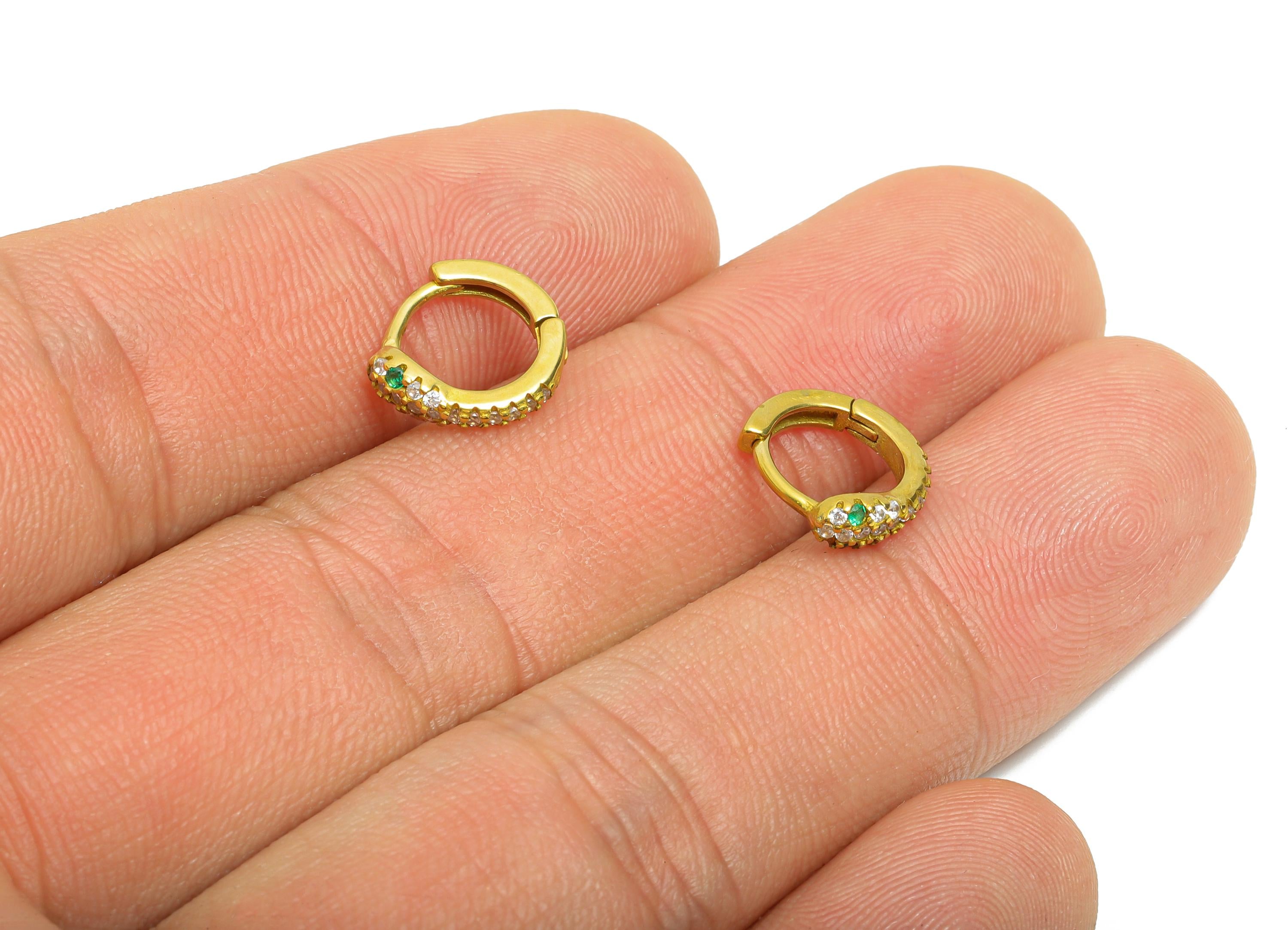 Brass CZ Snake Huggie Hoop Earring - Raw Brass Green Zircon Hoop Earring - Dainty Huggie Hoop Clasp - Everyday Wear - 10x9x3mm - PP11266 - DOMEDBAZAAR
