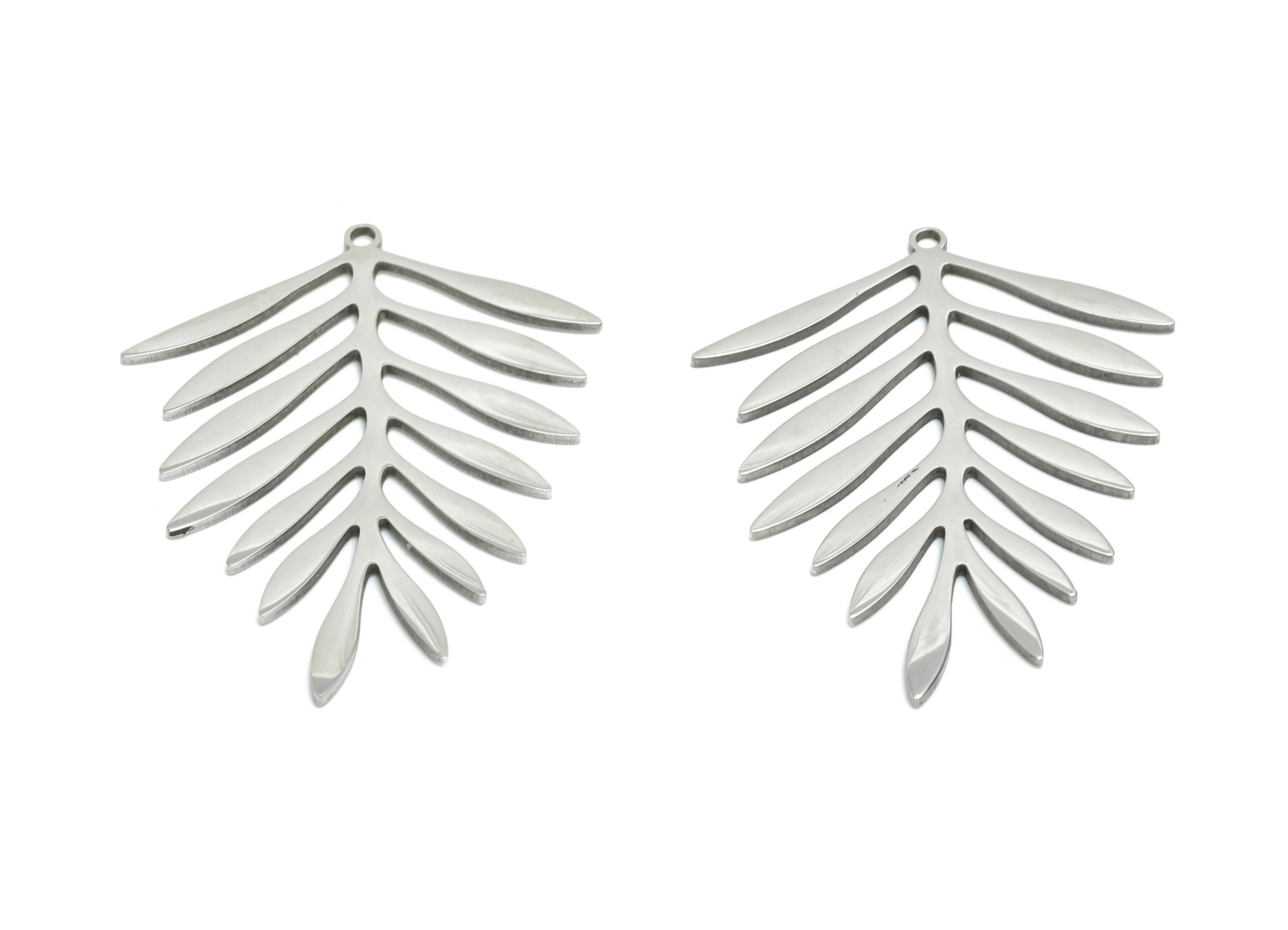 Steel Leaf Earring Charm - Steel Botanical Jewelry Charm - Lightweight Openwork Leaf Jewelry Supply - Stainless Steel - 30x24x0.9mm - SS2646 - DOMEDBAZAAR