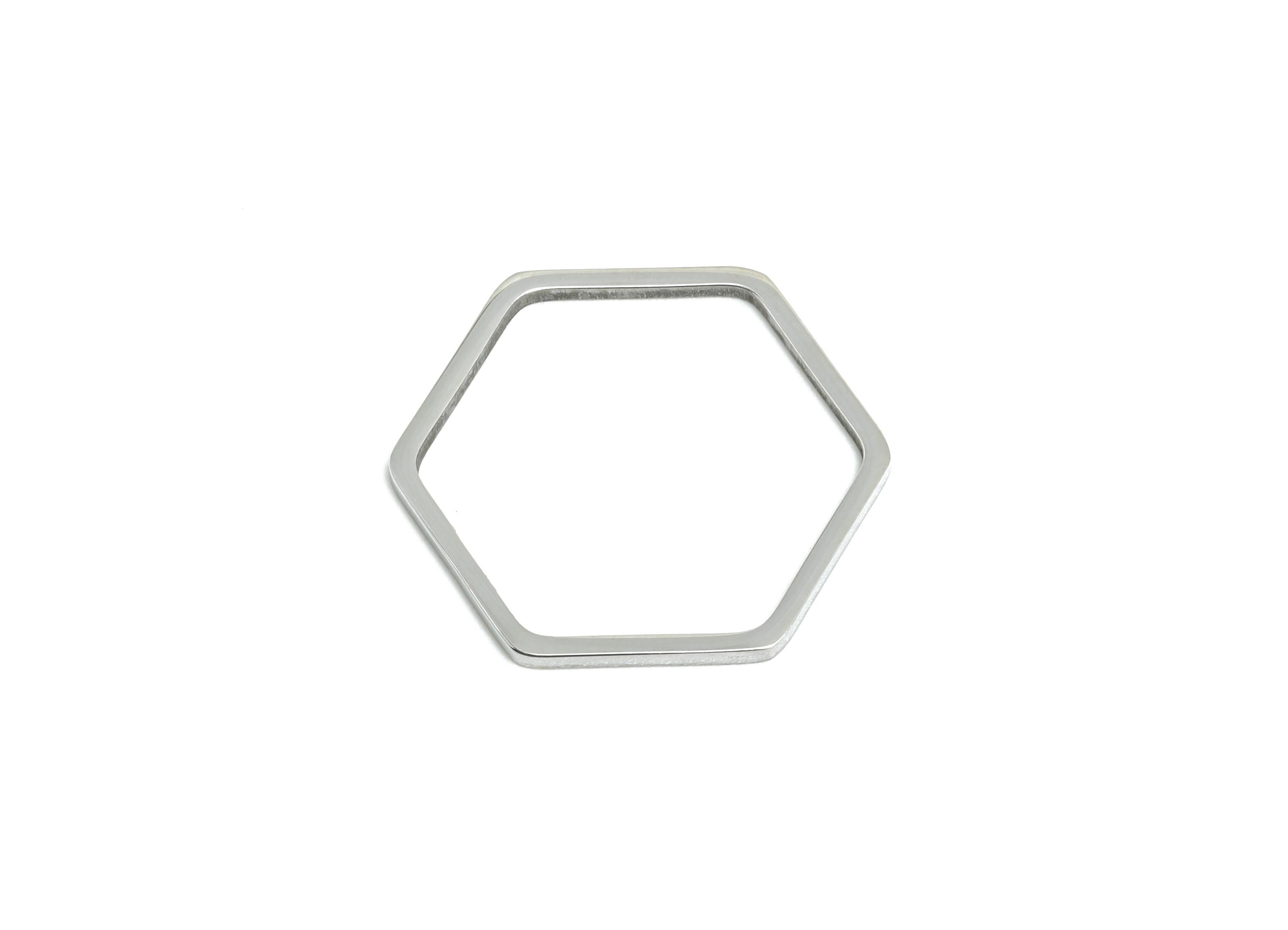 18mm Steel Hexagon Ring Earring Charm - Geometric Jewelry Connector for DIY Making - Lightweight Hollow Hexagon Charm-17.8x15.8x0.9mm-SS2681 - DOMEDBAZAAR