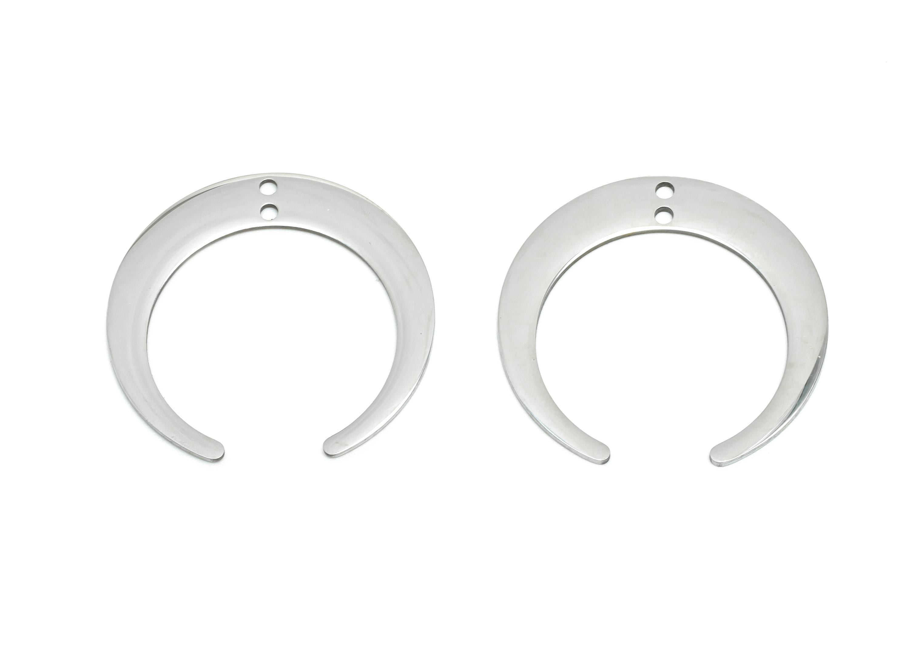 Steel Crescent Connector - Steel Open Lunar Pendant - Celestial Jewelry Supply - Double Hole Crescent Connector - 28x27.56x0.98mm - SS2630 - DOMEDBAZAAR