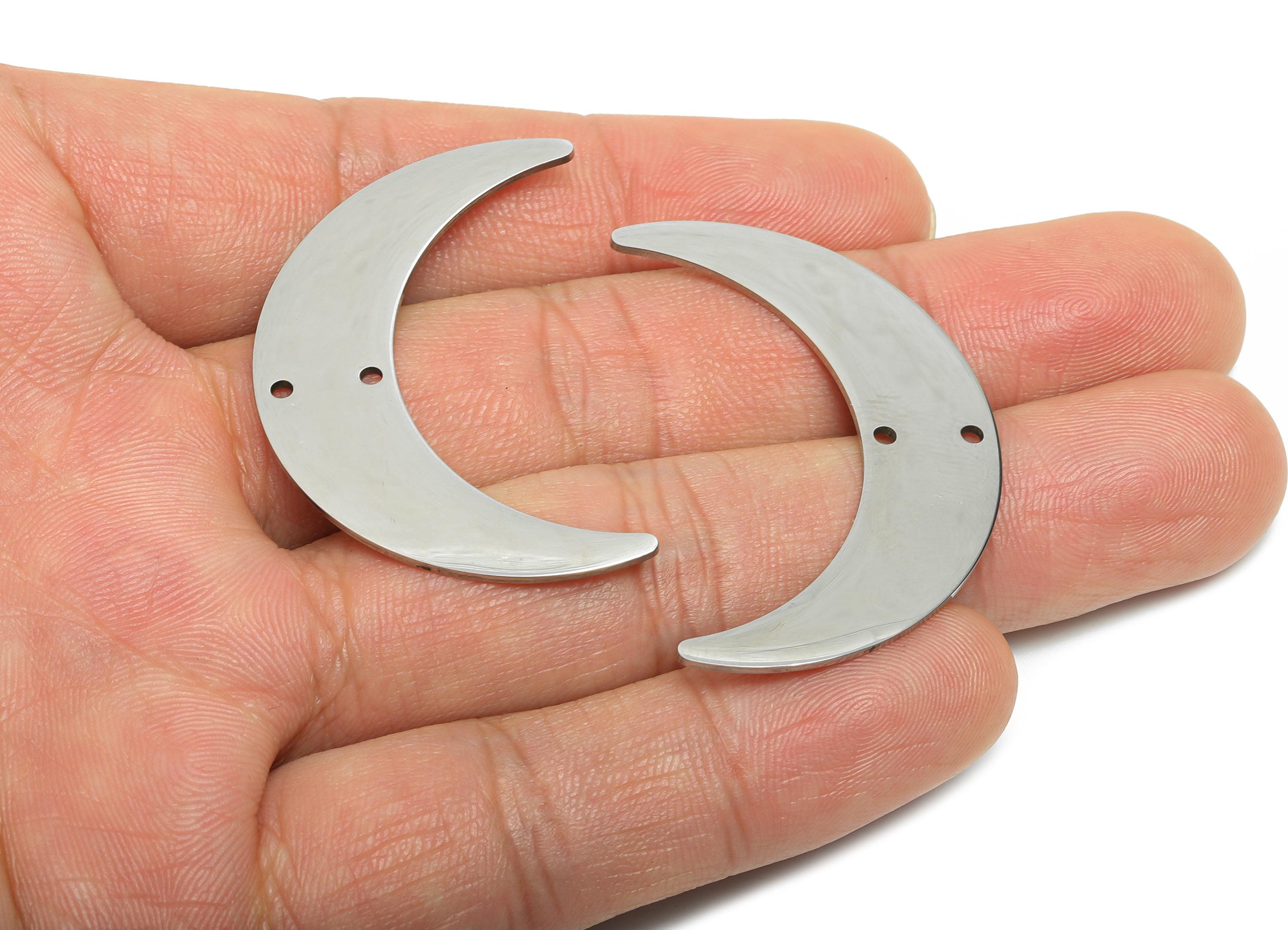 Steel Crescent Connector - Steel Open Lunar Pendant - Celestial Jewelry Supply - Double Hole Crescent Connector - 41x26x0.98mm - SS2627 - DOMEDBAZAAR