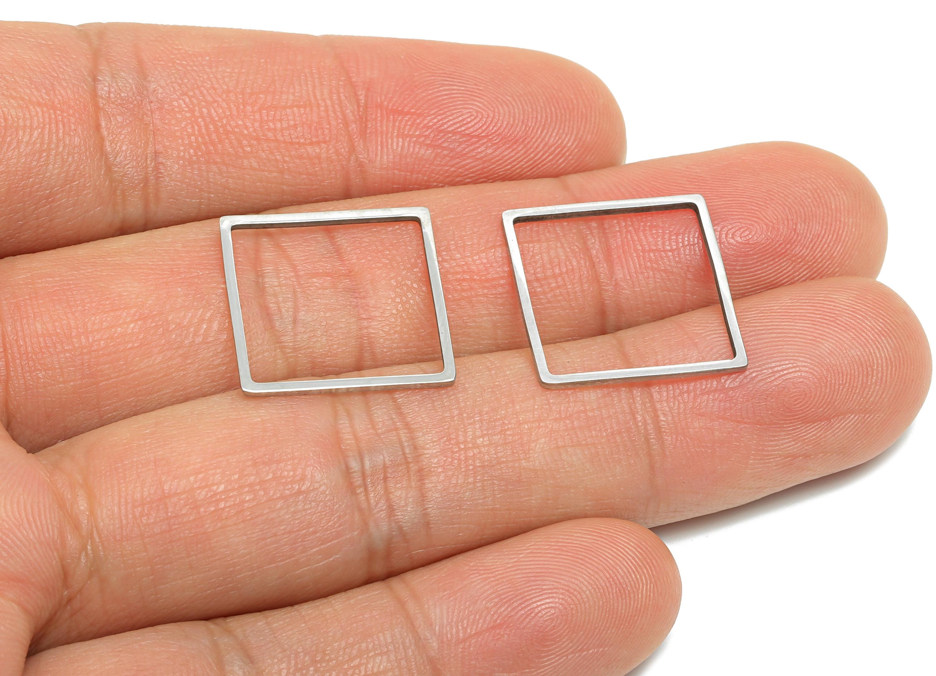 17mm Steel Square Ring Earring Charm - Geometric Jewelry Connector for DIY Making - Lightweight Hollow Square Charm - 17.8x17.8x0.9mm-SS2675 - DOMEDBAZAAR