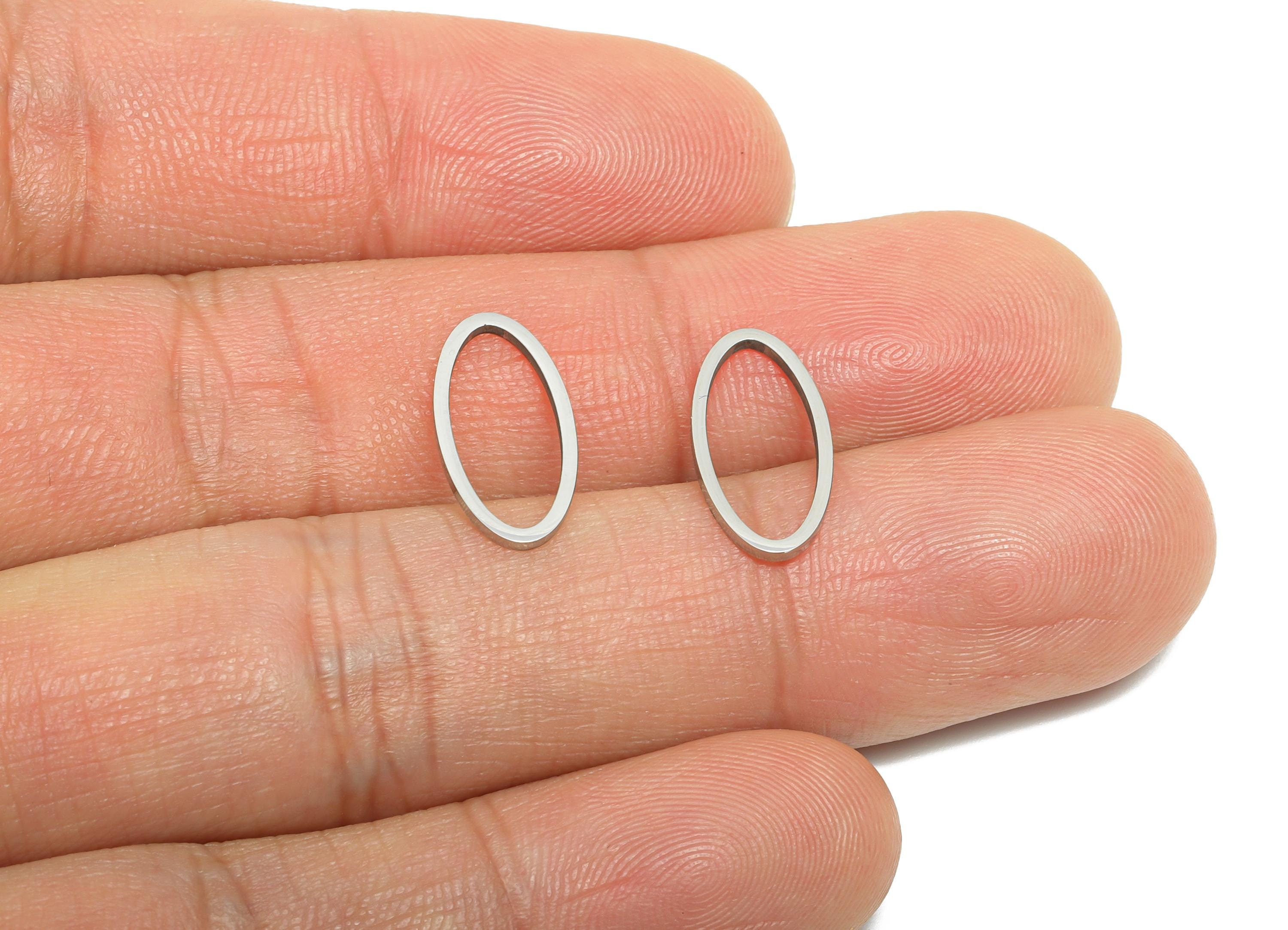 15mm Steel Oval Ring Earring Charm - Geometric Jewelry Connector for DIY Making - Lightweight Hollow Square Finding - 15.7x8x0.9mm - SS2669 - DOMEDBAZAAR