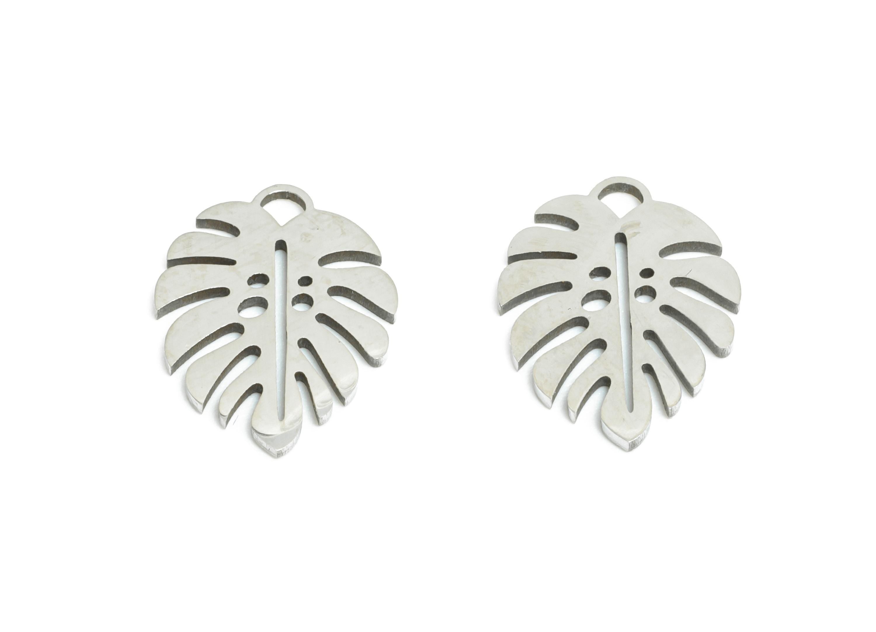 Monstera Leaf Pendant - Steel Tropical Leaf Jewelry  - Botanical Jewelry Supply - Steel Boho Charm - Nature Jewelry - 14x10x0.98mm - SS2650 - DOMEDBAZAAR