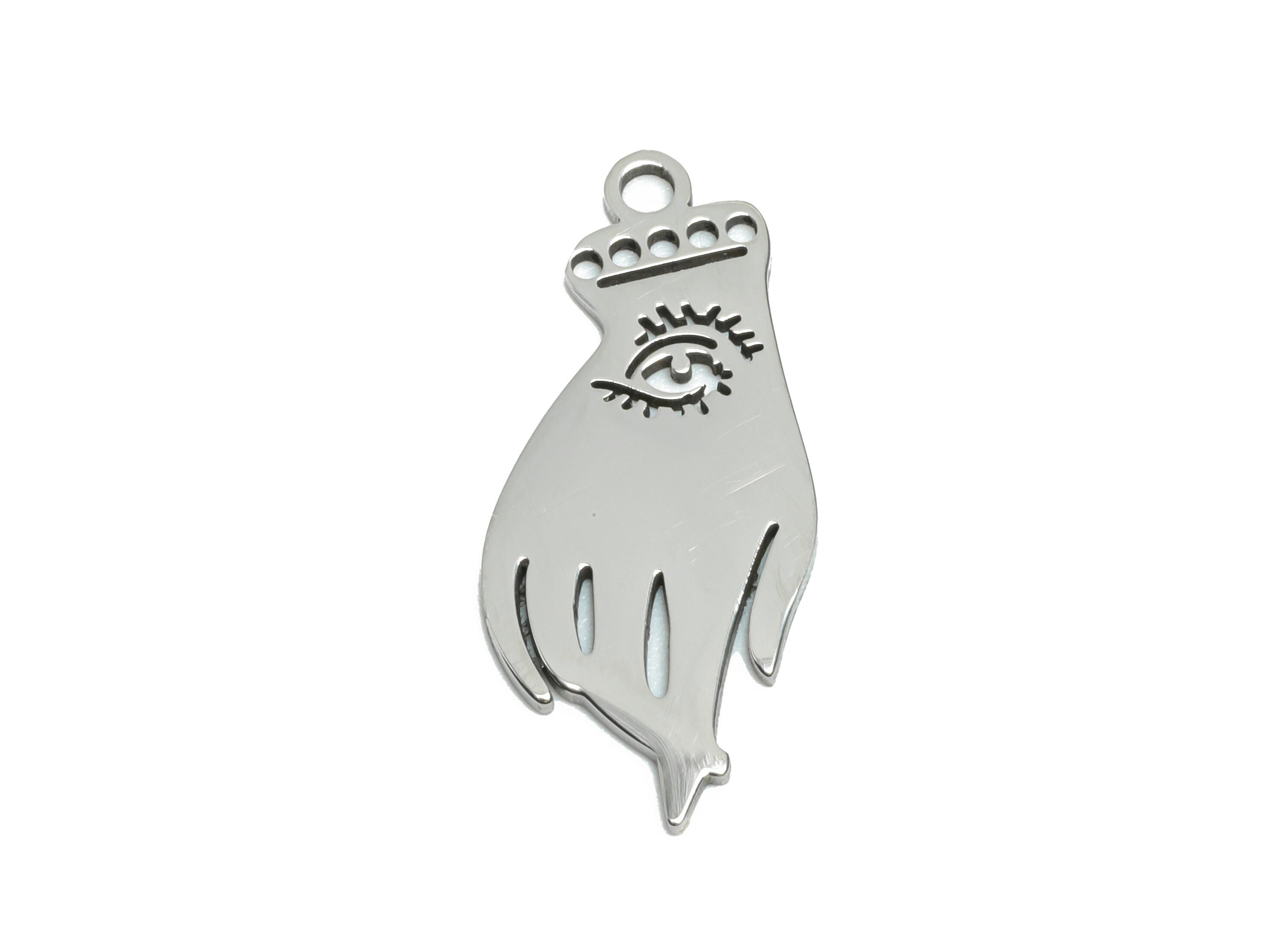 Hamsa Hand Pendant - Stainless Steel Esoteric Symbol Pendant - All-Seeing Eye Pendant - DIY Jewelry Supplies - 23x10x0.98mm - SS2647 - DOMEDBAZAAR