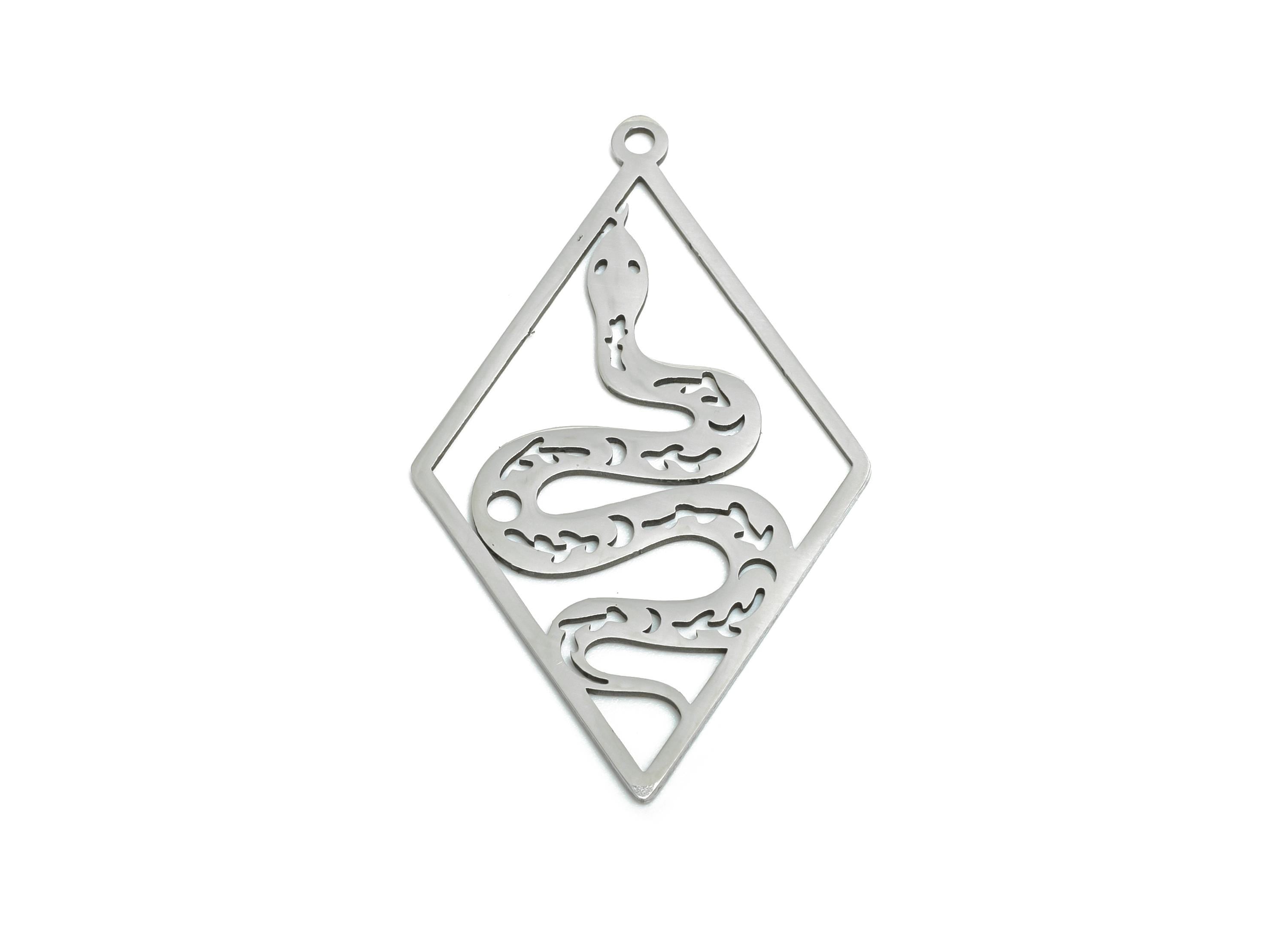 Mystical Snake Charm - Stainless Steel Boho Serpent Amulet - Occult Snake Necklace - DIY Necklace Making Supplies - 41x25x0.98mm - SS2644