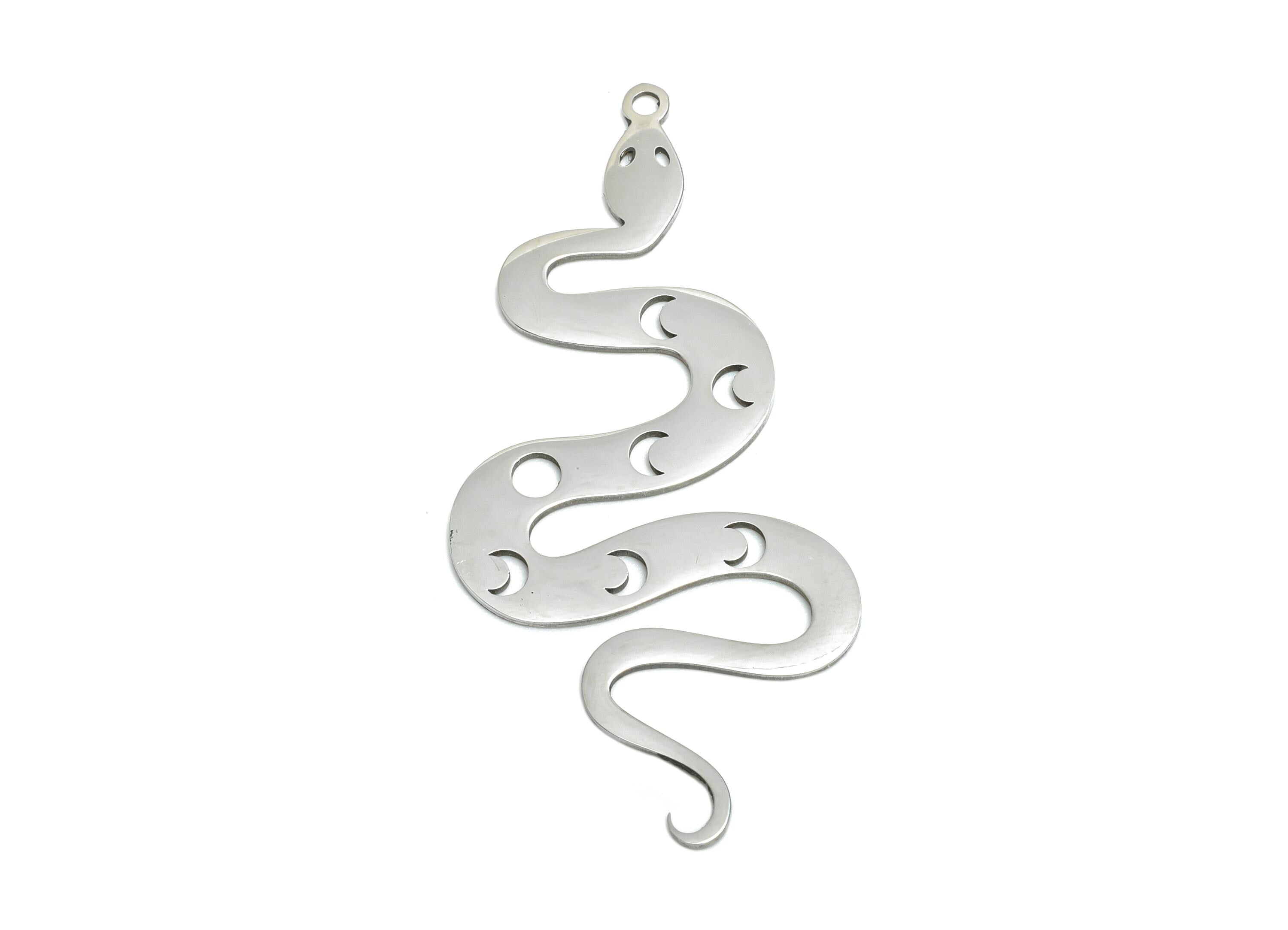Moon Phase Snake Pendant - Stainless Steel Serpent Amulet - Mystical Serpent Jewelry - DIY Necklace Making - 48.35x21x0.98mm - SS2620 - DOMEDBAZAAR