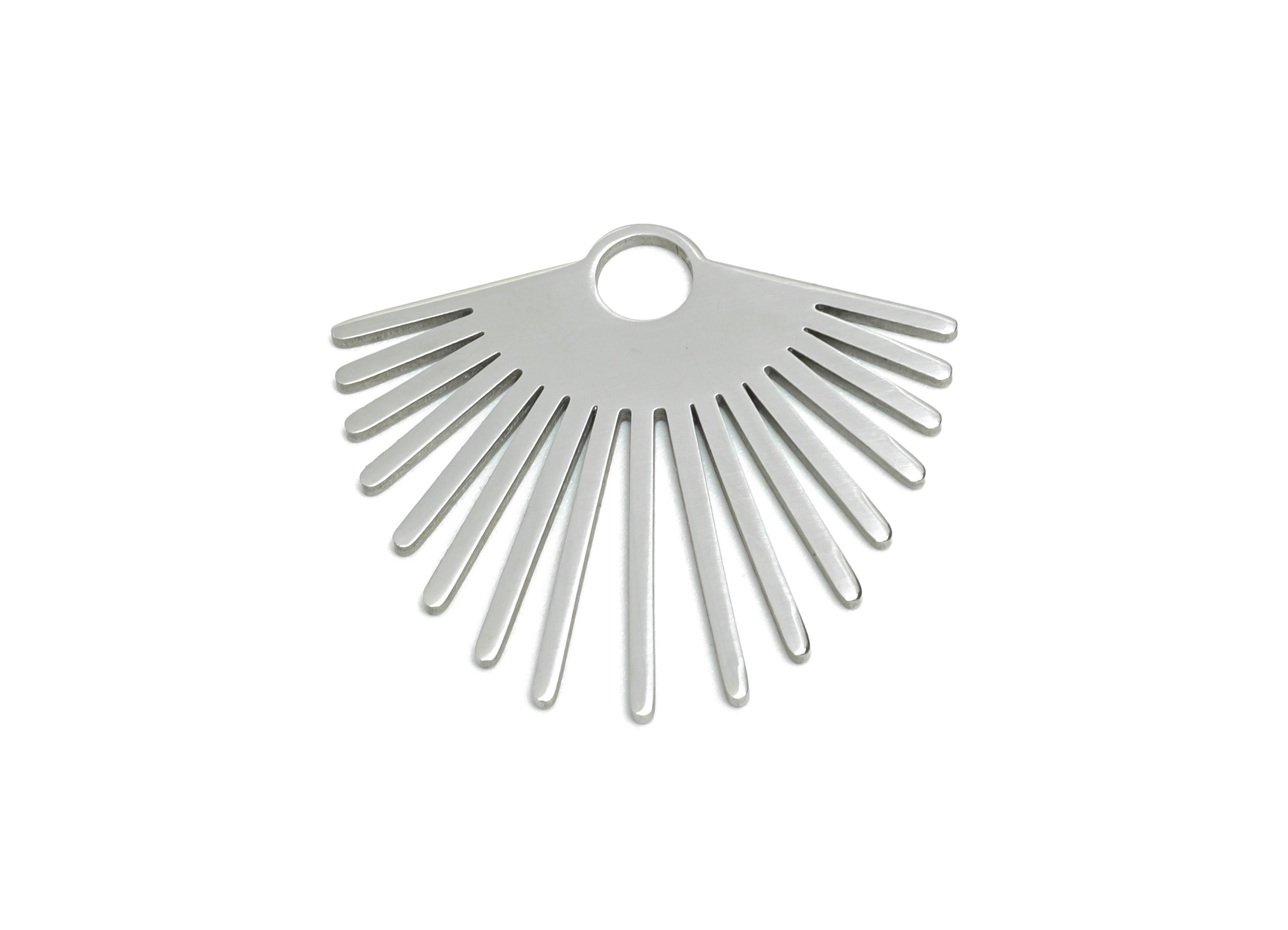 Steel Fan Charm - Stainless Steel Sunburst Charm - Geometric Sunburst Jewelry - Radiant Sun Rays Necklace Charm - 23x20x0.98mm - SS2608 - DOMEDBAZAAR