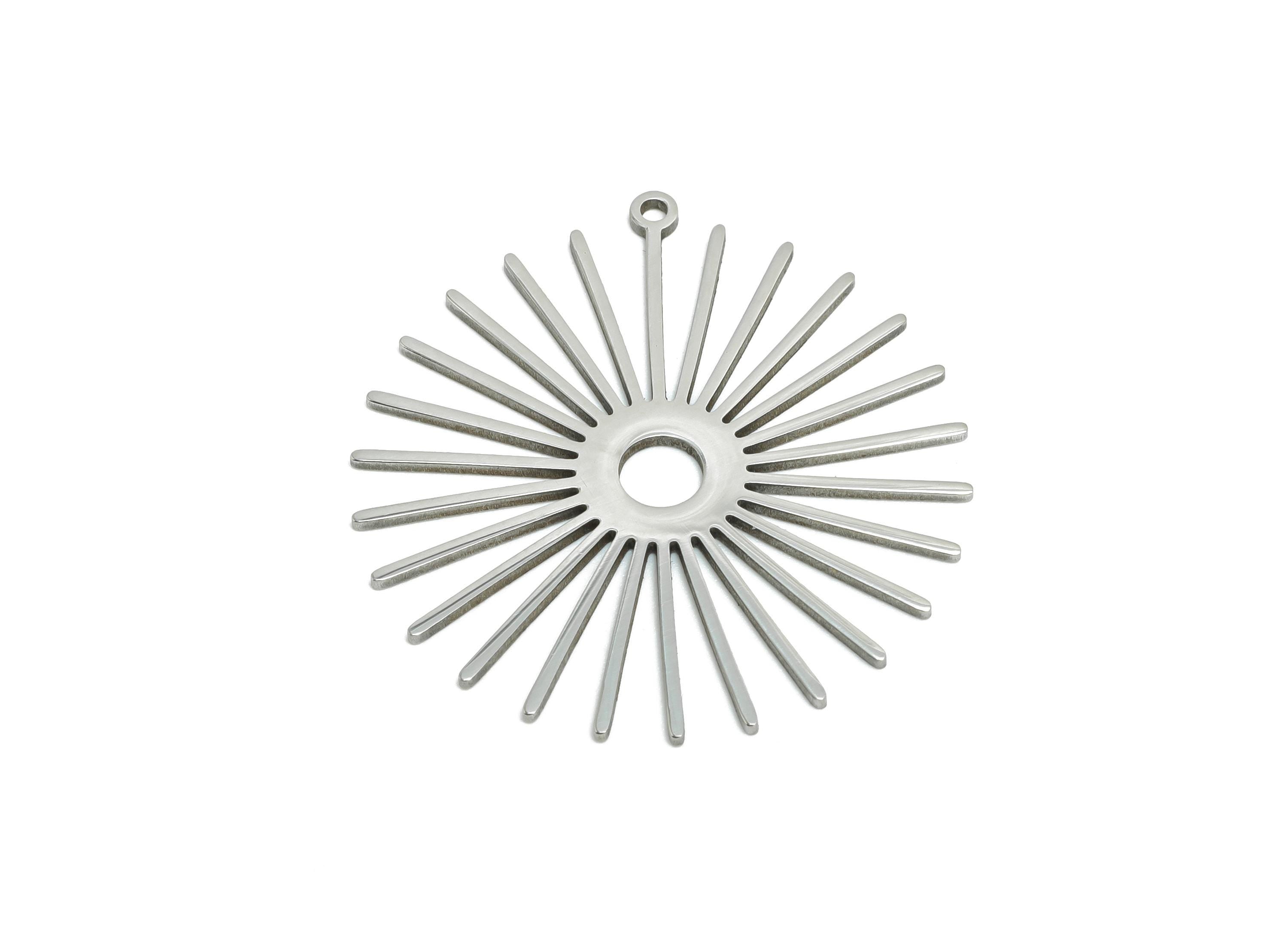 Stainless Steel Sun Charm - Geometric Sunray Connector - Modern Sunburst Jewelry Making - Sun Rays Necklace Charm - 31x29x0.98mm - SS2621 - DOMEDBAZAAR