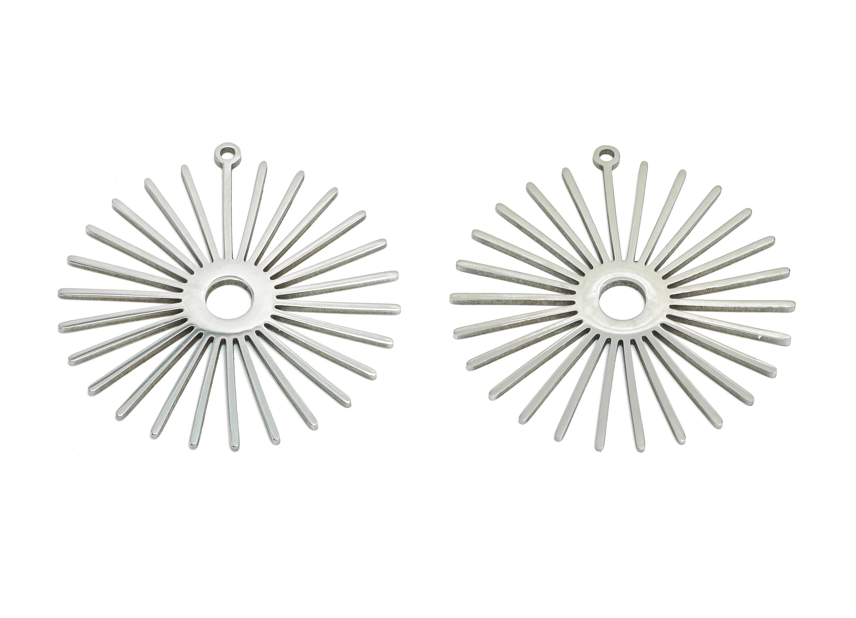 Stainless Steel Sun Charm - Geometric Sunray Connector - Modern Sunburst Jewelry Making - Sun Rays Necklace Charm - 31x29x0.98mm - SS2621 - DOMEDBAZAAR