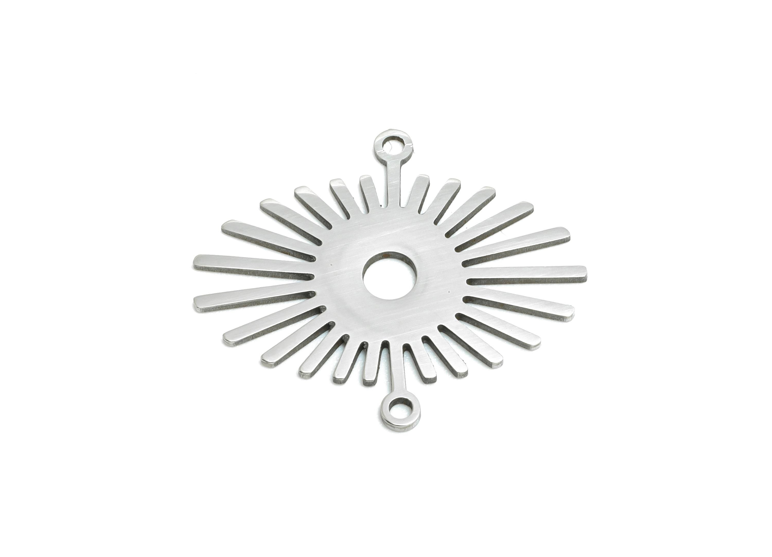 Steel Sunshine Connector - Stainless Steel Sunburst Charm - Geometric Sunburst Jewelry - Radiant Sun  Necklace Charm - 23x20x0.98mm - SS2610 - DOMEDBAZAAR