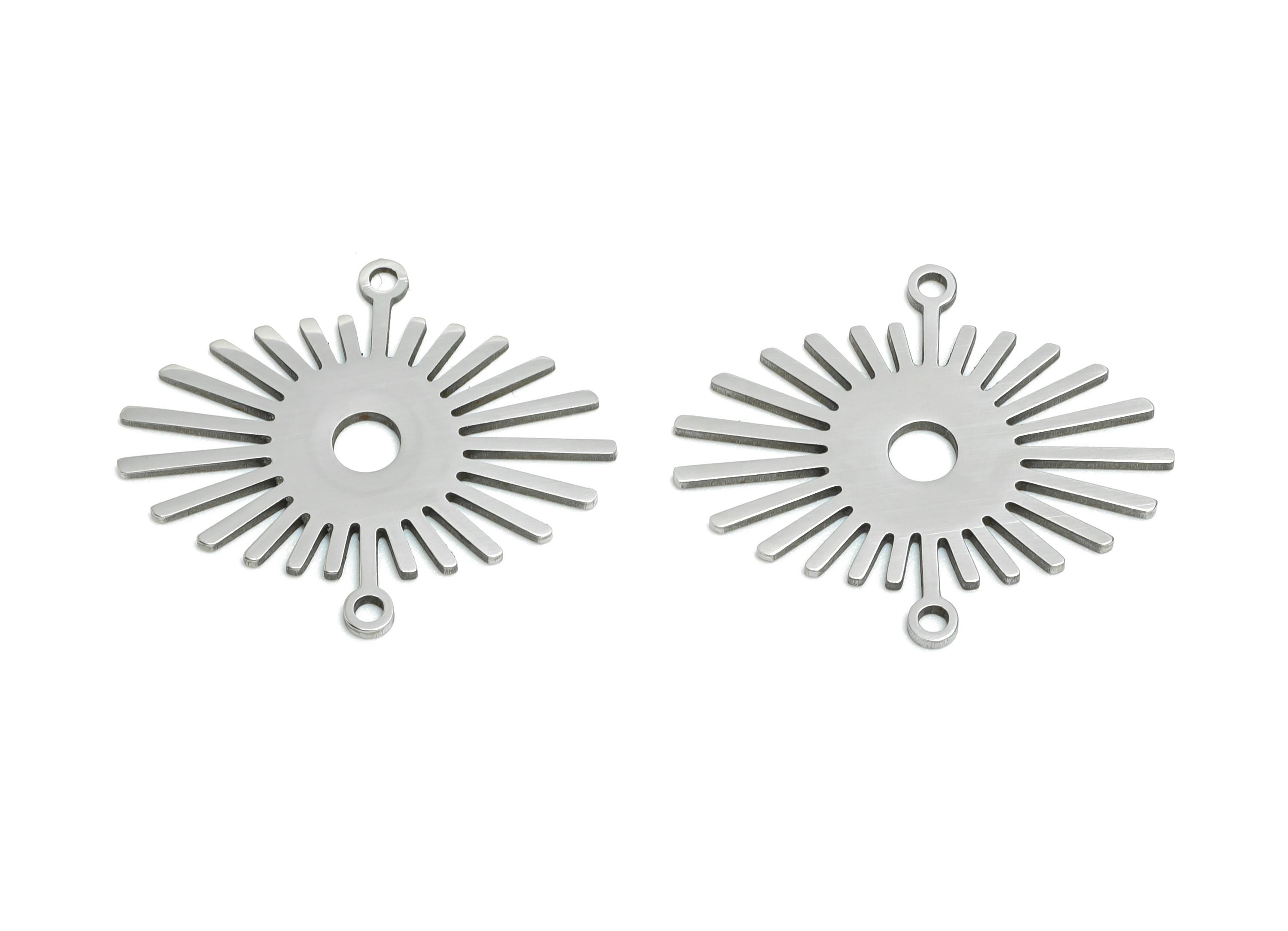 Steel Sunshine Connector - Stainless Steel Sunburst Charm - Geometric Sunburst Jewelry - Radiant Sun  Necklace Charm - 23x20x0.98mm - SS2610 - DOMEDBAZAAR