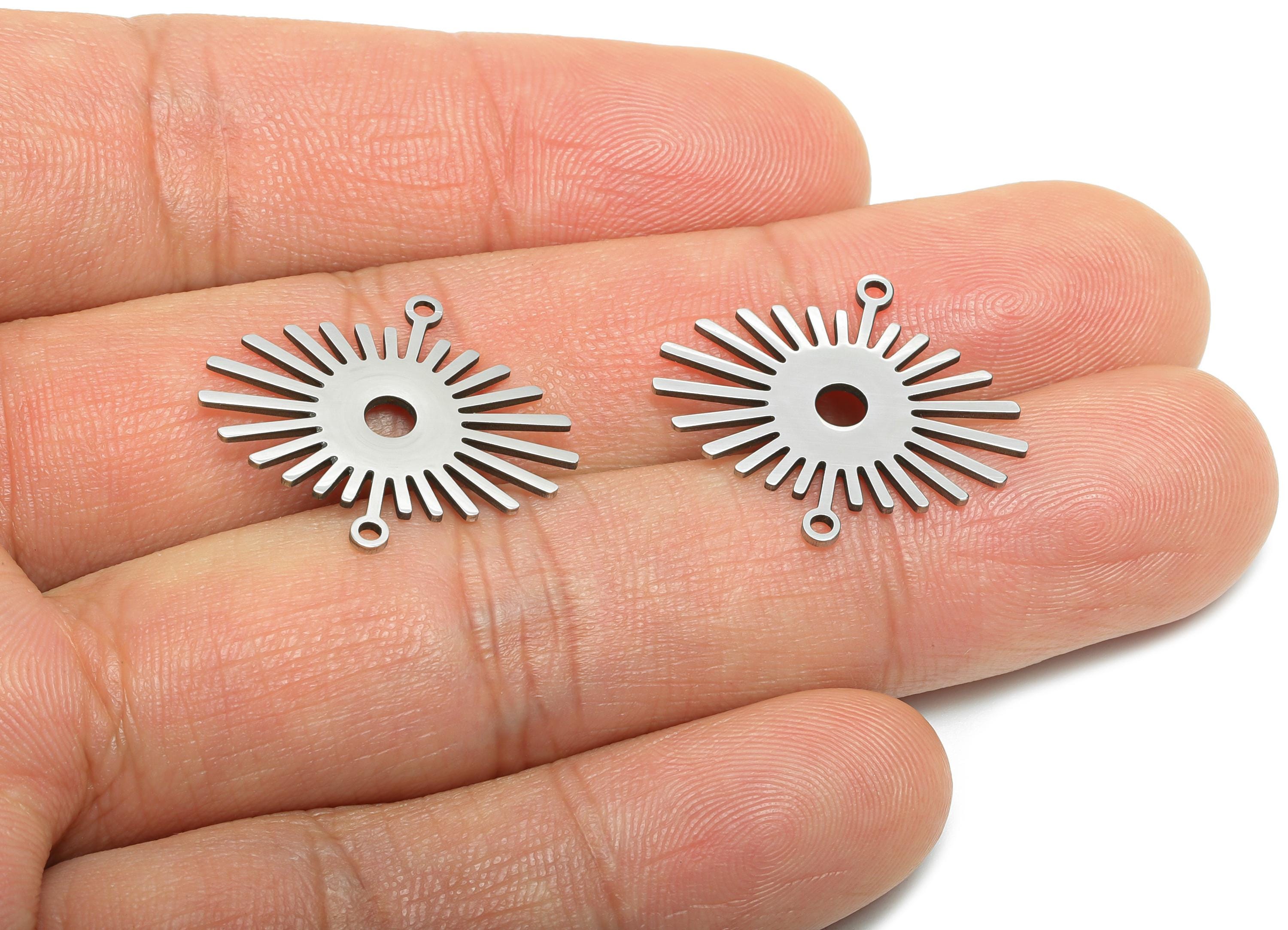 Steel Sunshine Connector - Stainless Steel Sunburst Charm - Geometric Sunburst Jewelry - Radiant Sun  Necklace Charm - 23x20x0.98mm - SS2610 - DOMEDBAZAAR