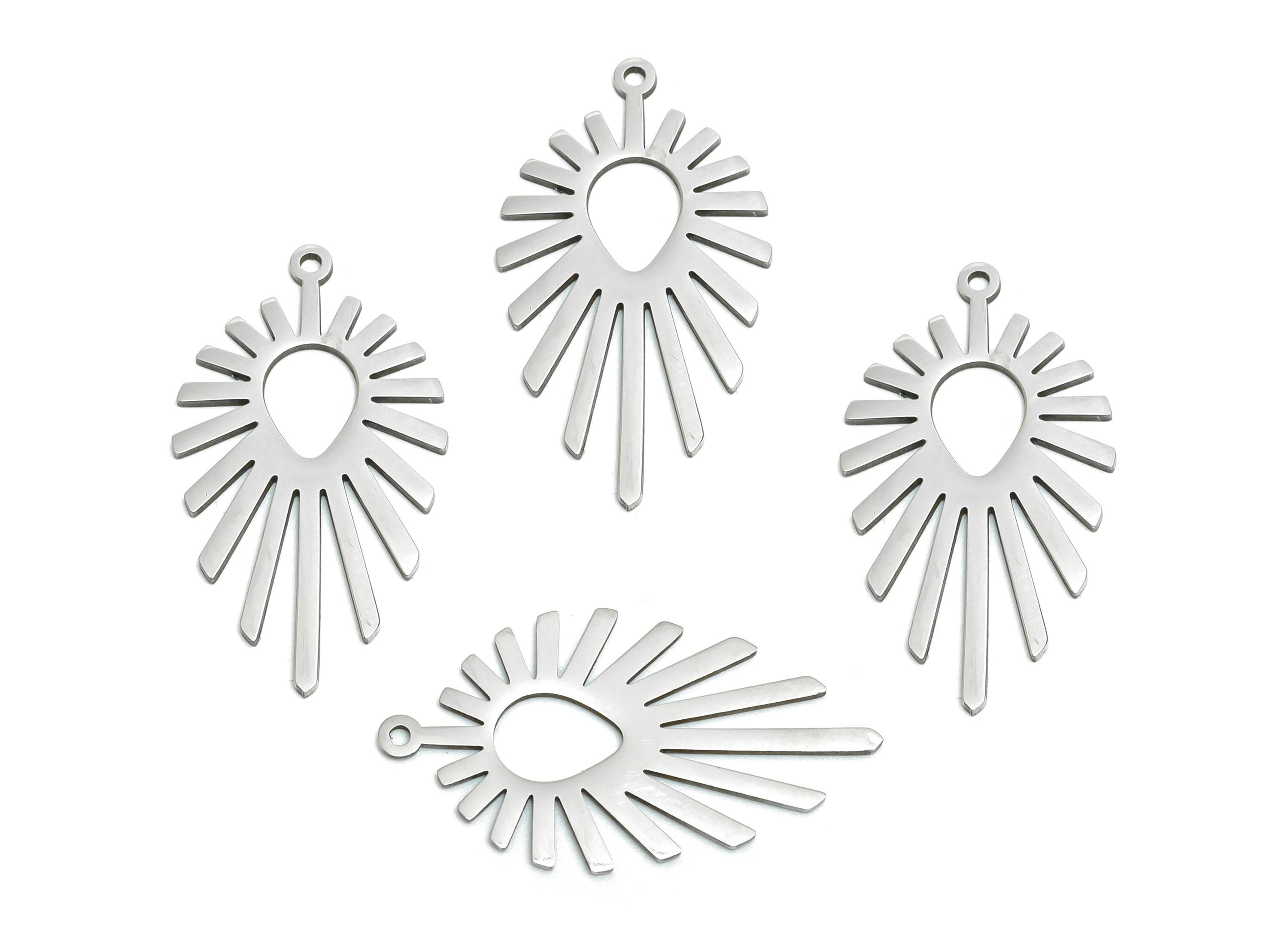 Drop Steel Sun Charm - Sunburst Pendant with Drop Cutout - Celestial Sun Ray Charm - Sunbeam Jewelry Connector - 30x16x0.98mm - SS2609 - DOMEDBAZAAR