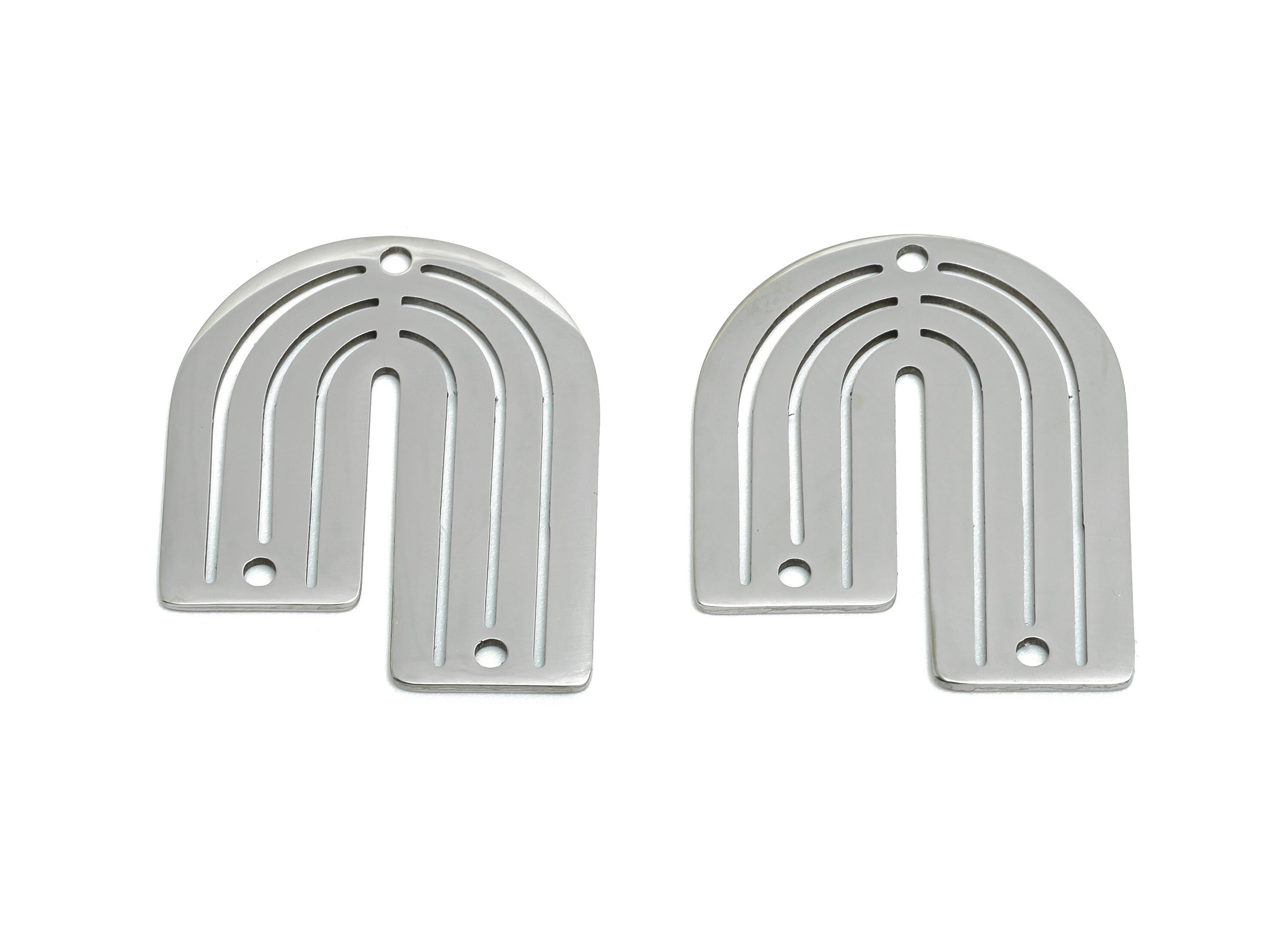 Geometric Arch Pendant - Stainless Steel Arch Connector - Modern Art Deco Jewelry Supply - Stainless Steel Charm - 26x22x0.98mm - SS2592