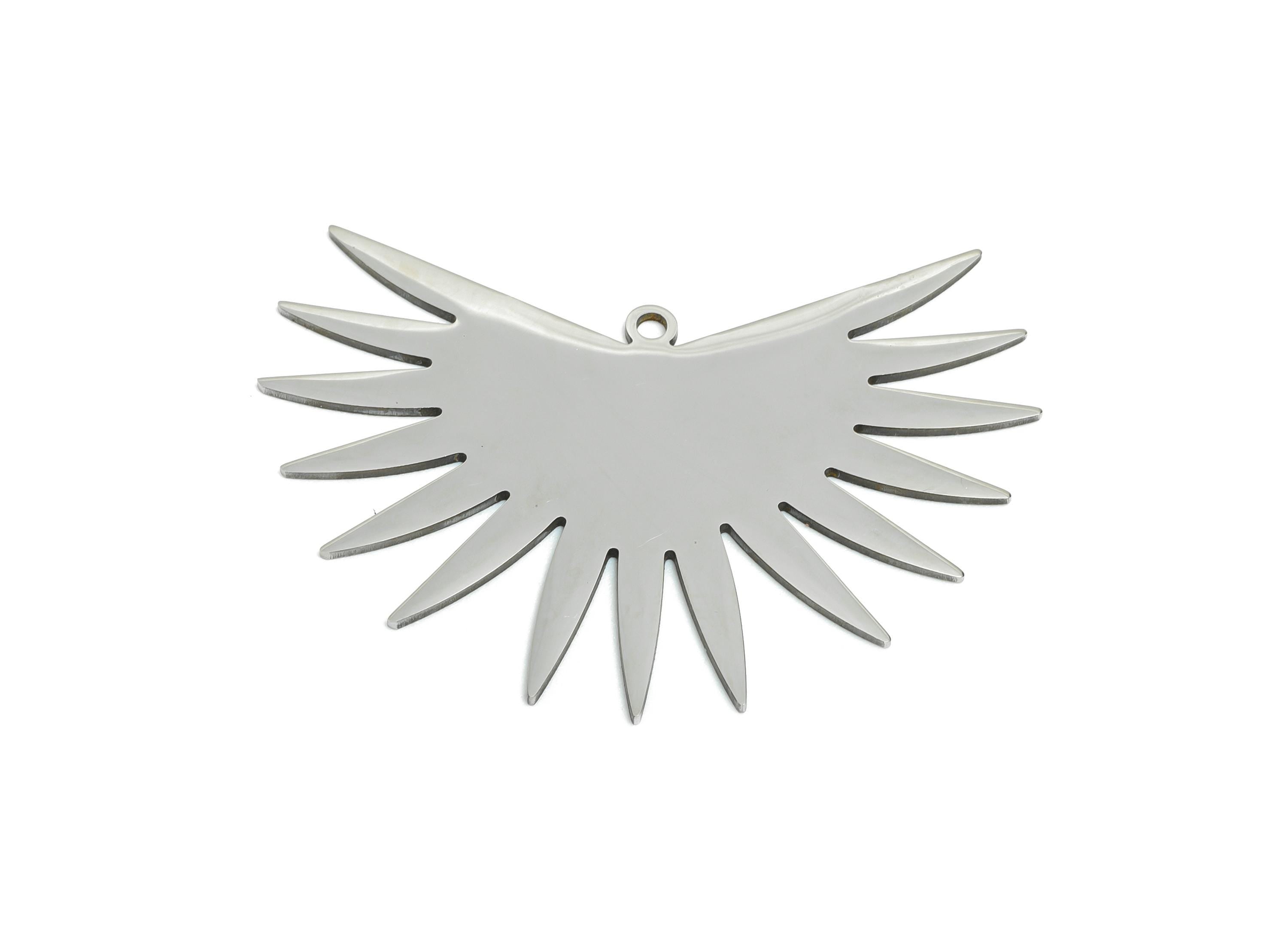 Sunburst Fan Charm - Stainless Steel Geometric Radiant Charm - Laser Cut Sun Ray Charm - Sun Necklace Charm - 42x29.3x0.98mm - SS2604