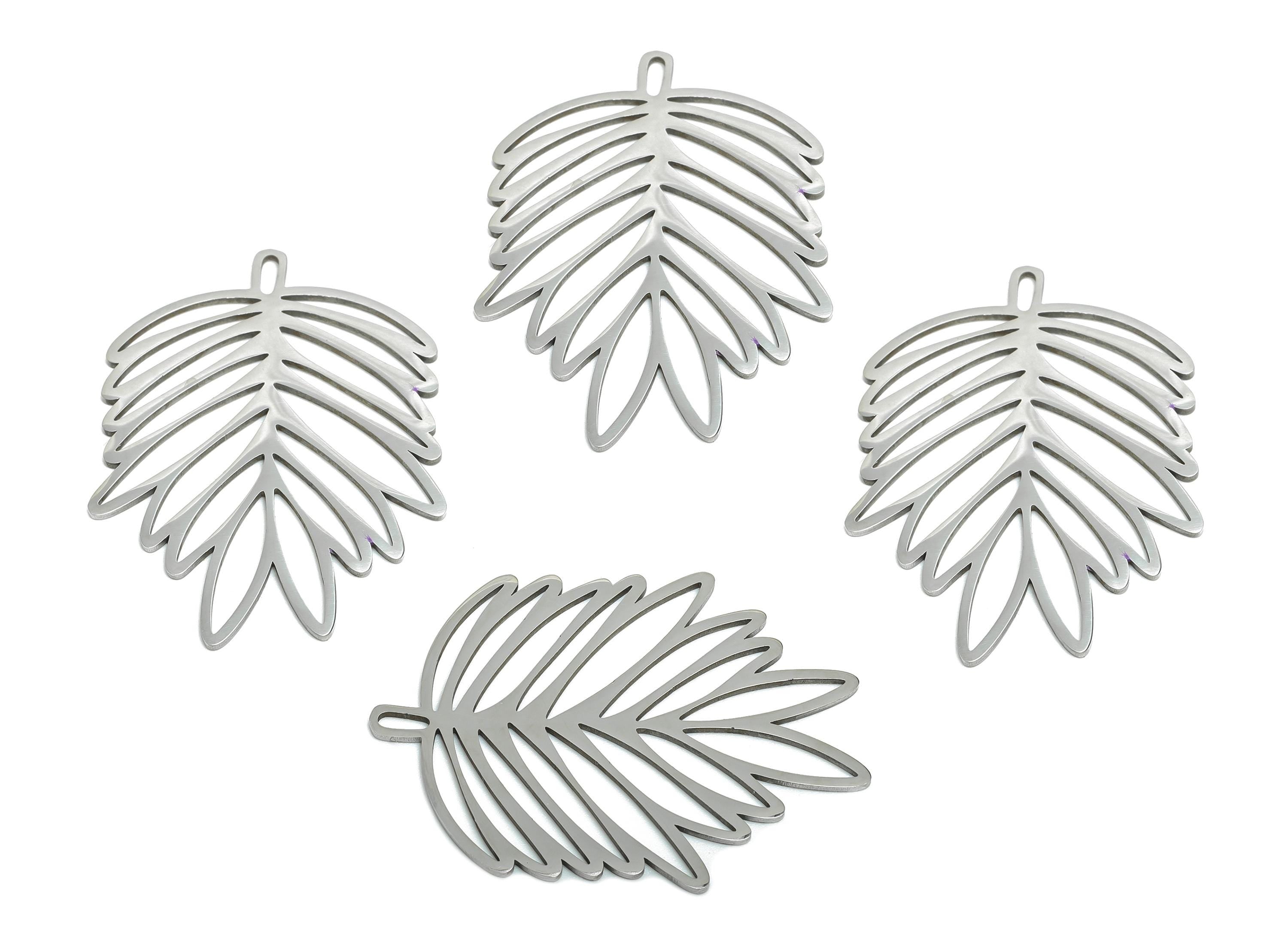 Tropical Leaf Pendant - Steel Boho Palm Leaf Jewelry - Minimalist Botanical Pendant - Geometric Leaf Dangle Charm - 38x28x0.98mm - SS2624
