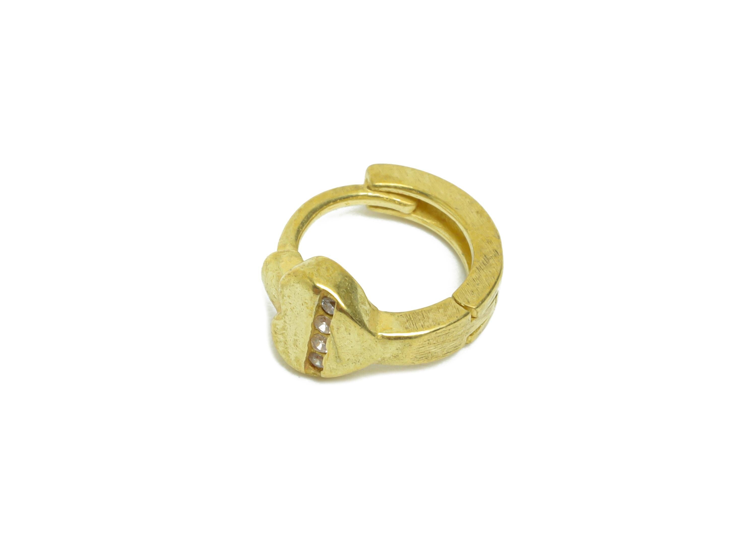 Brass CZ Huggie Hoop Earrings - Raw Brass Everyday Heart Zircon Earrings - Minimalist Brass Huggie Hoop Clasps - 12x10x5.88mm - PP11334